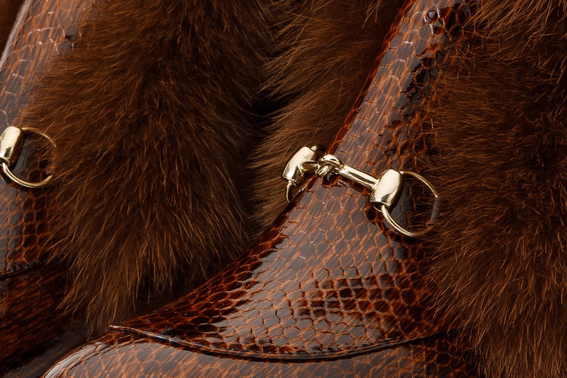 The Izmir Brown Patent Leather Natural Fur Mid Calf Women Boot - Image 18