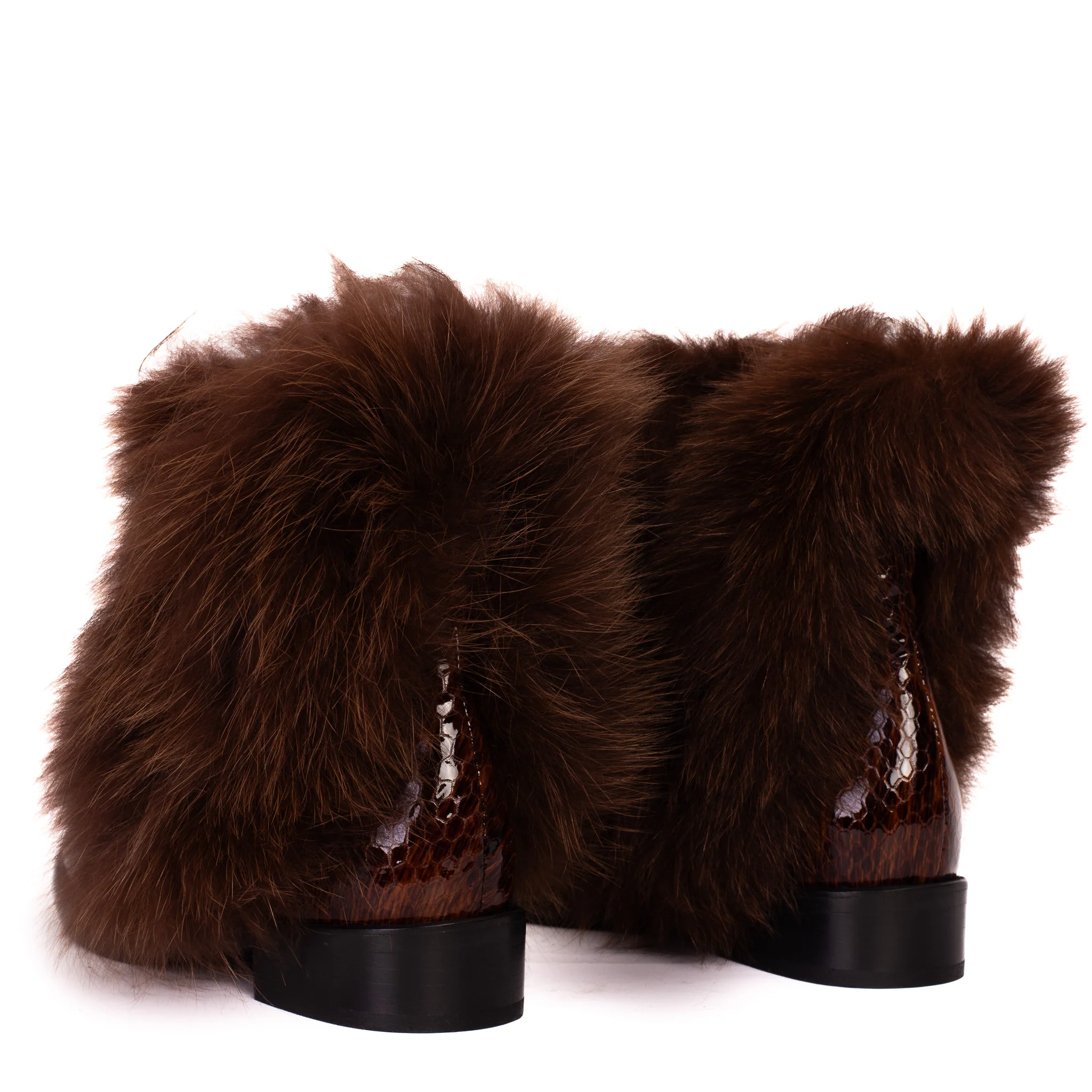 The Izmir Brown Patent Leather Natural Fur Mid Calf Women Boot - Image 6