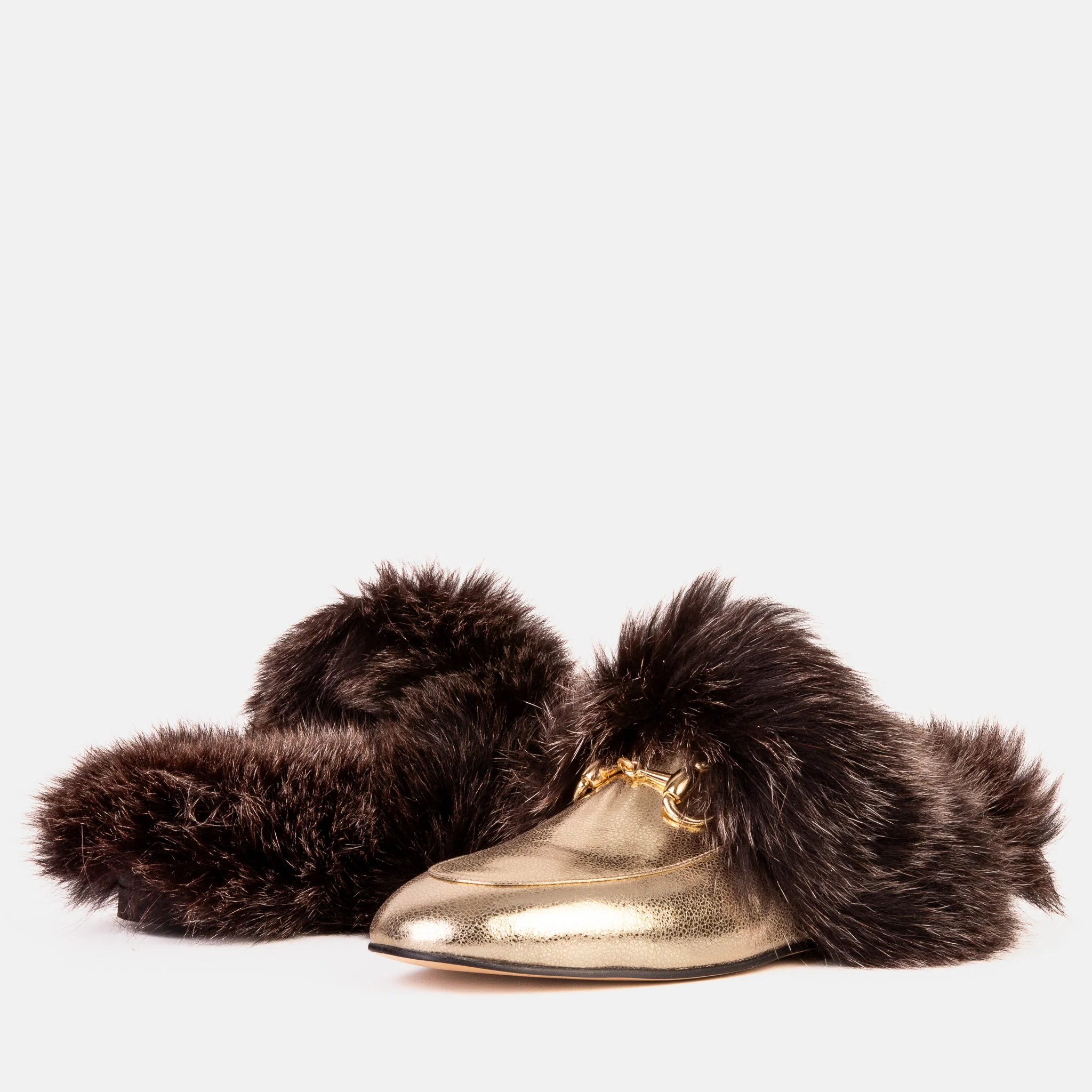 The Izmir Gold Leather Natural Fur Women Slipper - Image 6