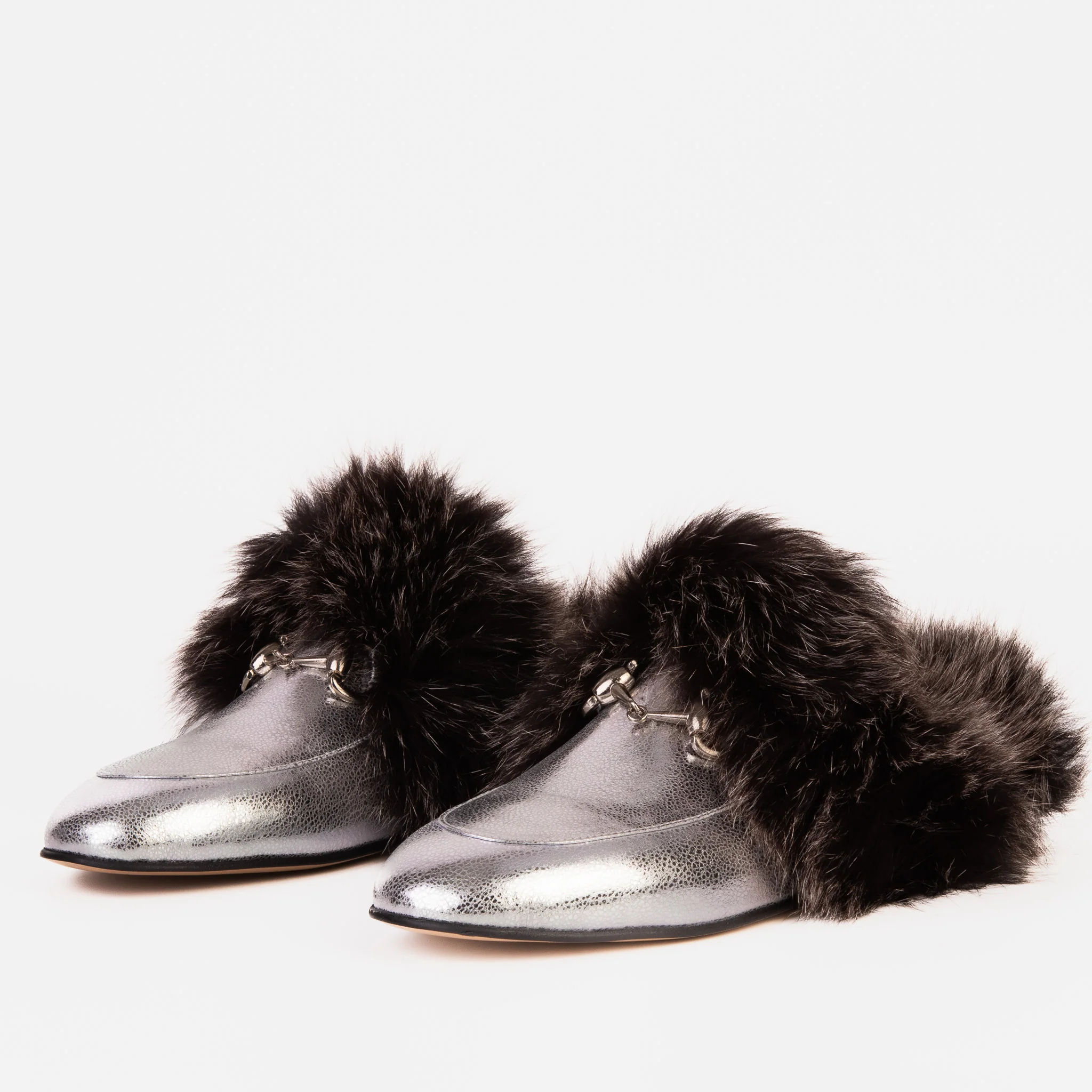 The Izmir Silver Leather Natural Fur Women Slipper - Image 3