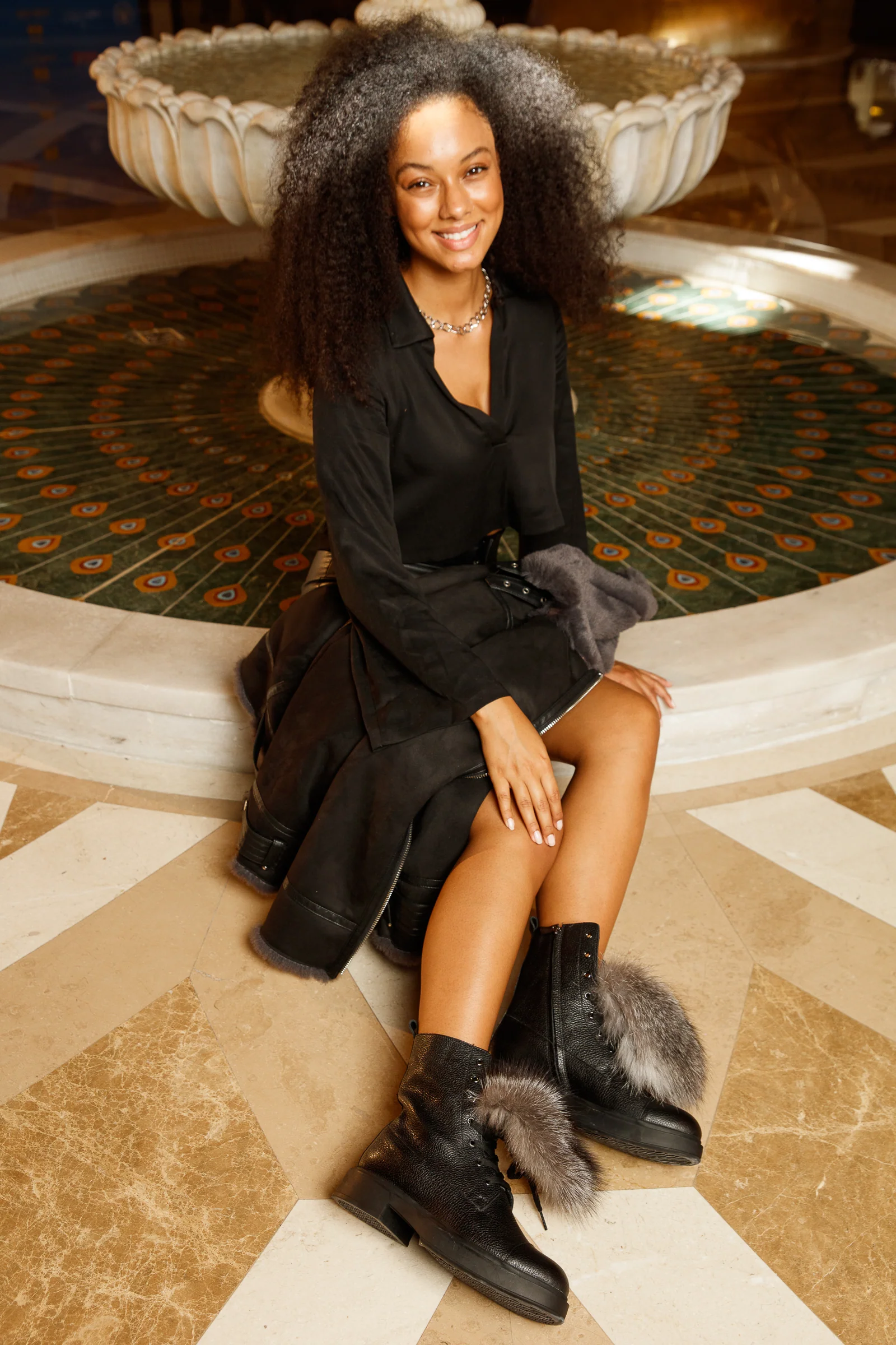 The Kajapati Black Leather Natural Fur Mid Calf Women Boot - Image 28
