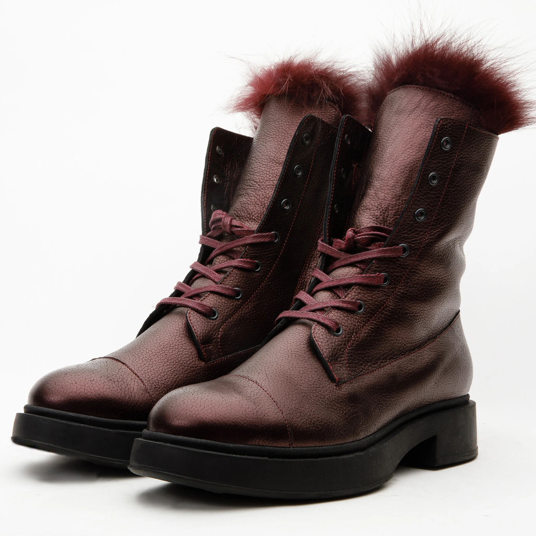 The Kajapati Burgundy Leather Natural Fur Mid Calf Women Boot - Image 24