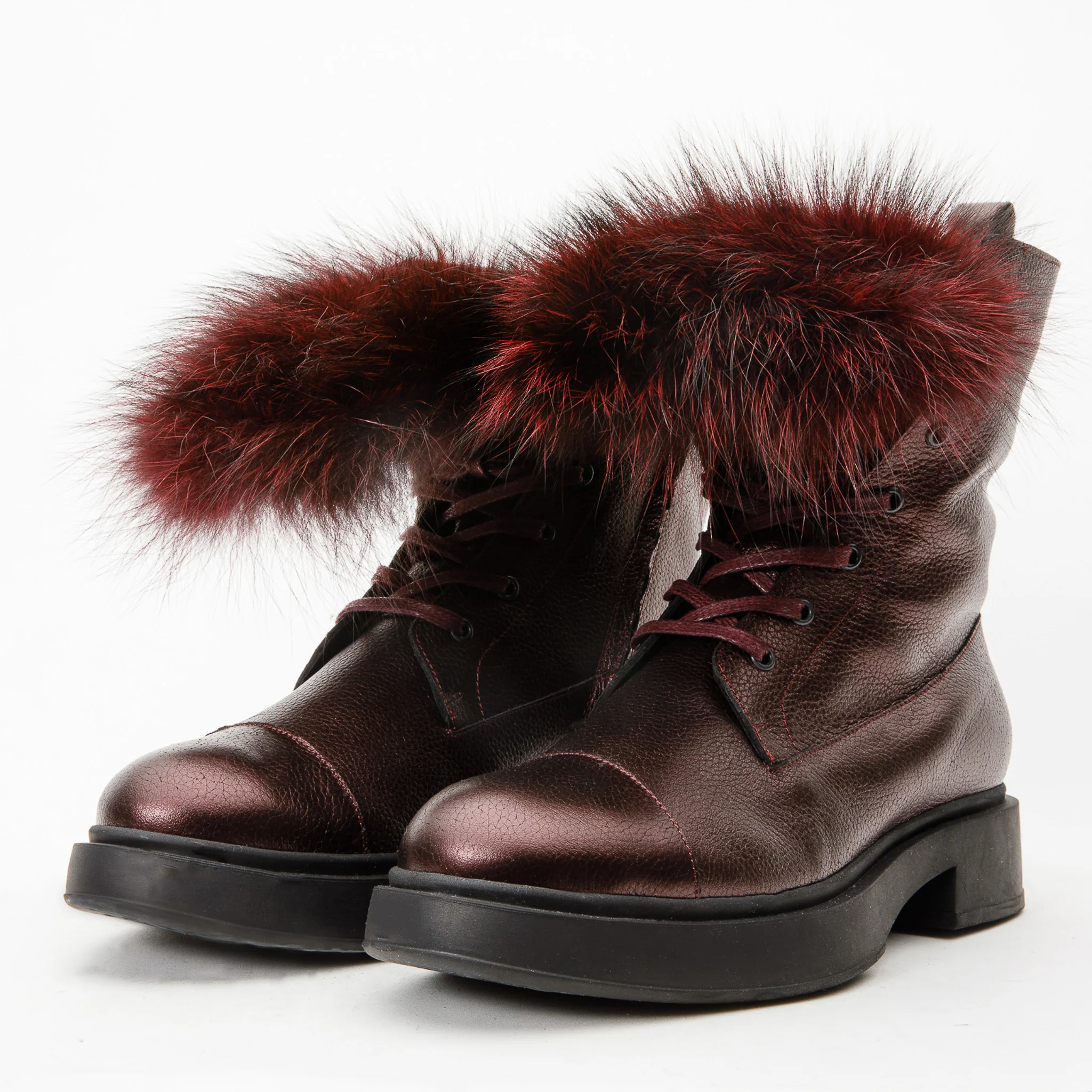 The Kajapati Burgundy Leather Natural Fur Mid Calf Women Boot - Image 26