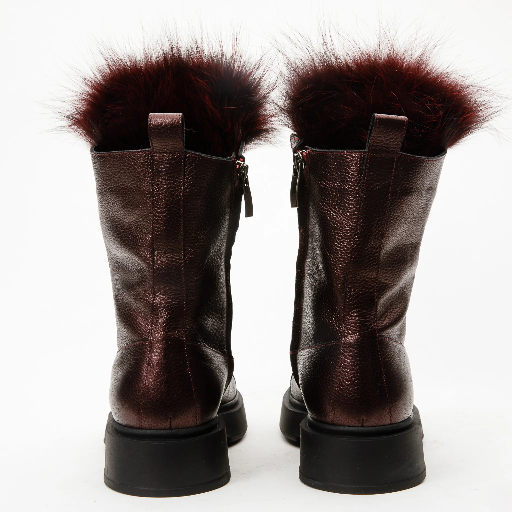 The Kajapati Burgundy Leather Natural Fur Mid Calf Women Boot - Image 5