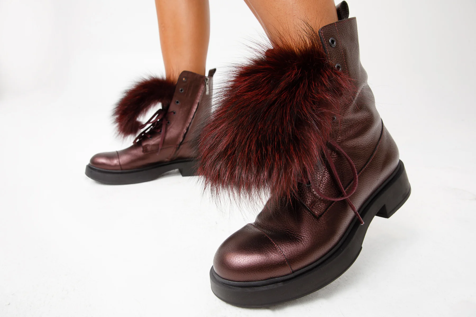 The Kajapati Burgundy Leather Natural Fur Mid Calf Women Boot - Image 8
