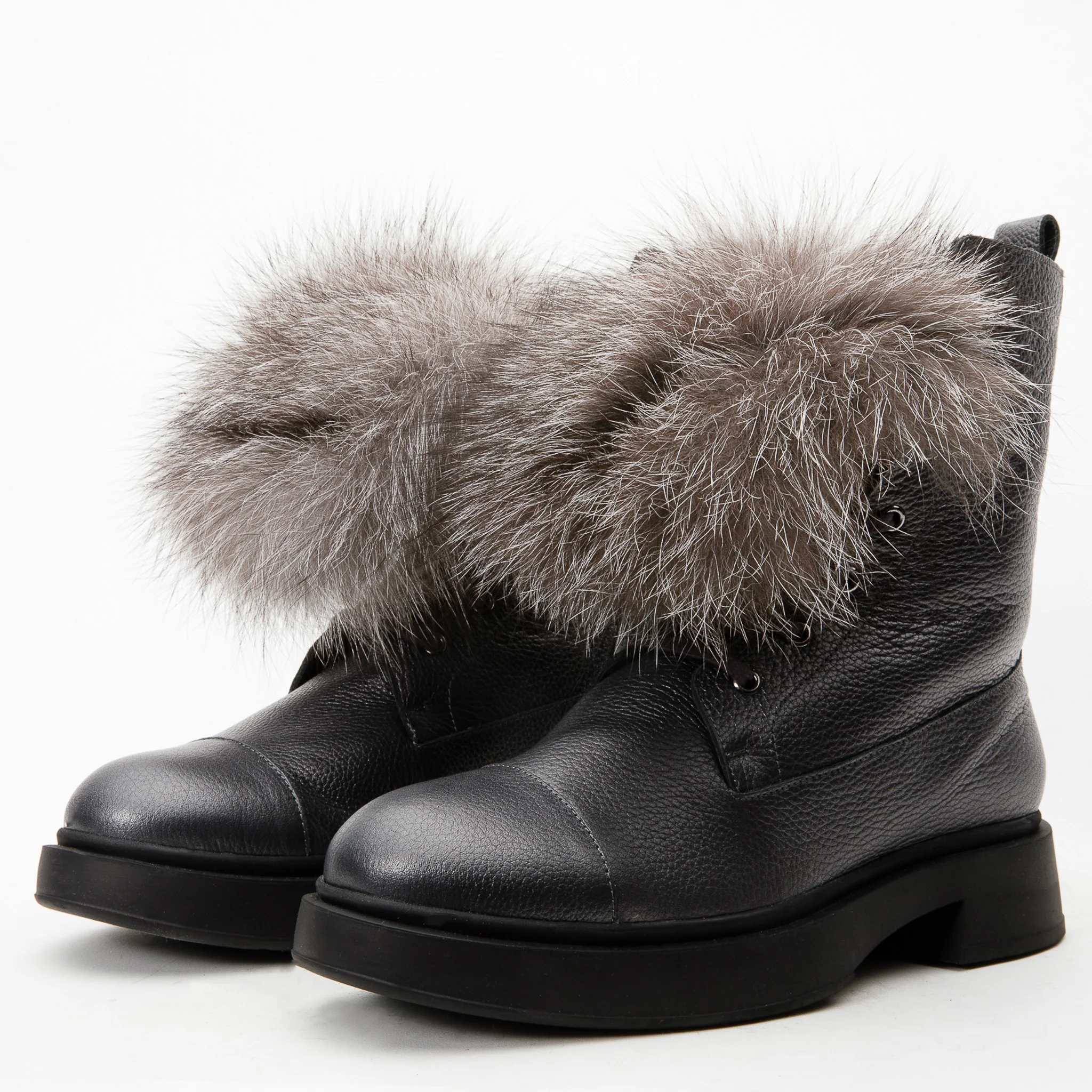 The Kajapati Grey Leather Natural Fur Mid Calf Women Boot - Image 4