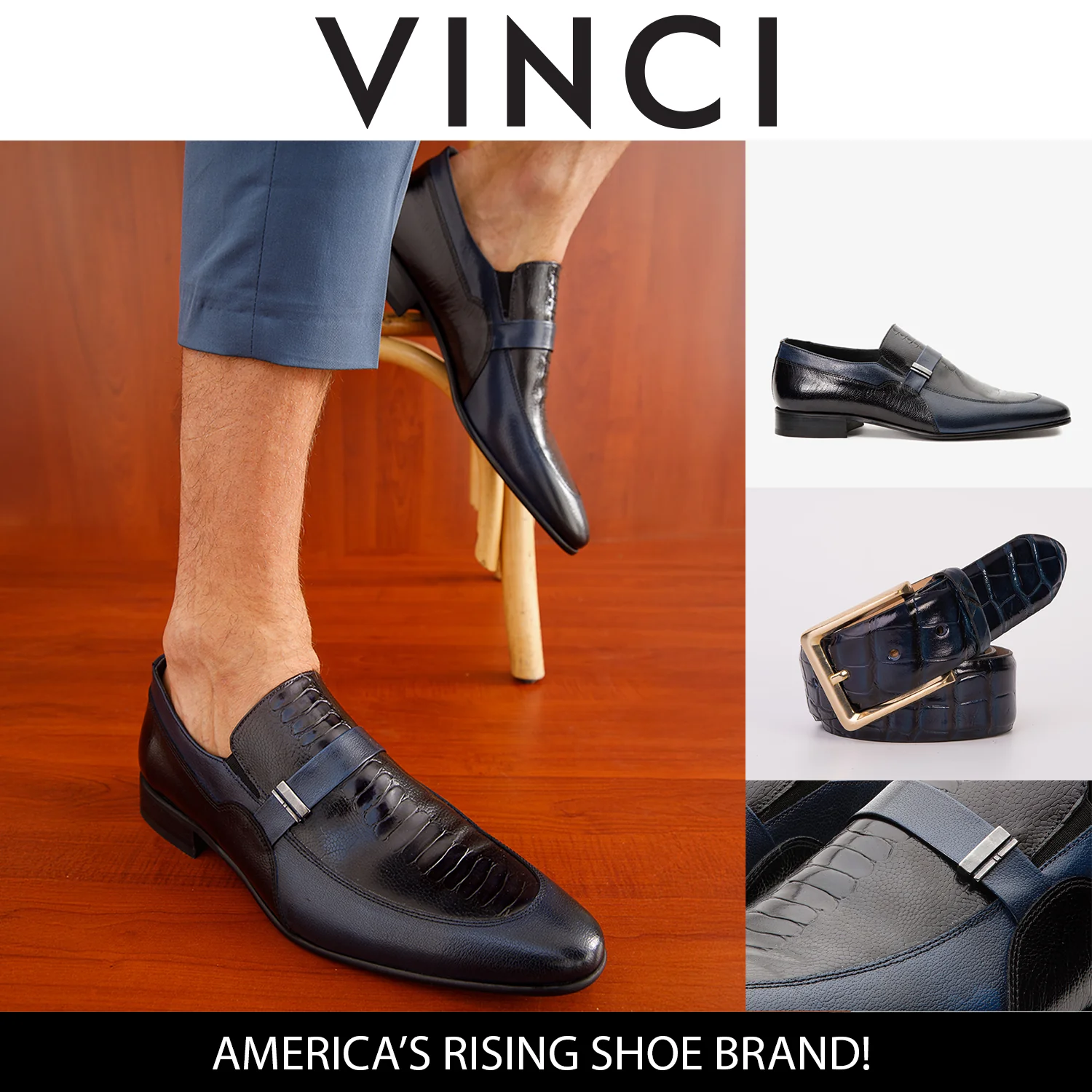 The Kazablanka Navy Leather Bit Loafer Men  Shoe - Image 3
