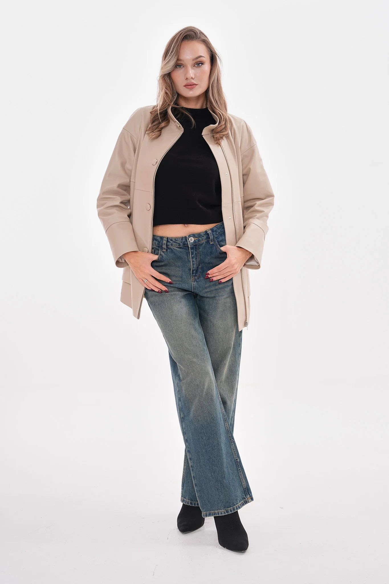 The Lioara Cream Leather Women Jacket - Image 3