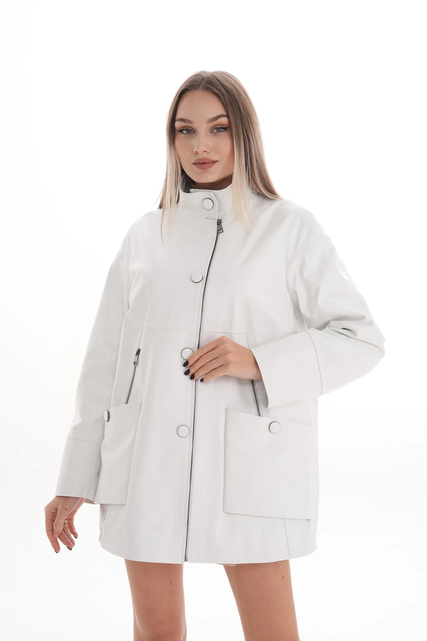 The Liora White Leather Women Jacket - Image 4