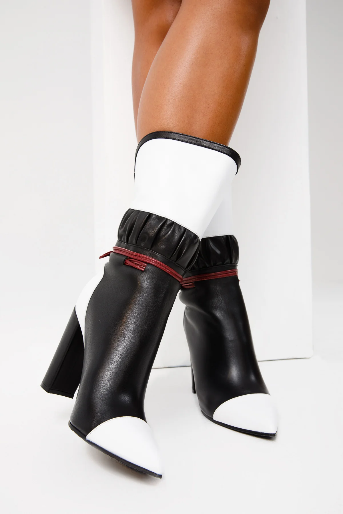 The Lucca Black & White Leather Mid Calf High Heel Women Boot Limited Edition - Image 11