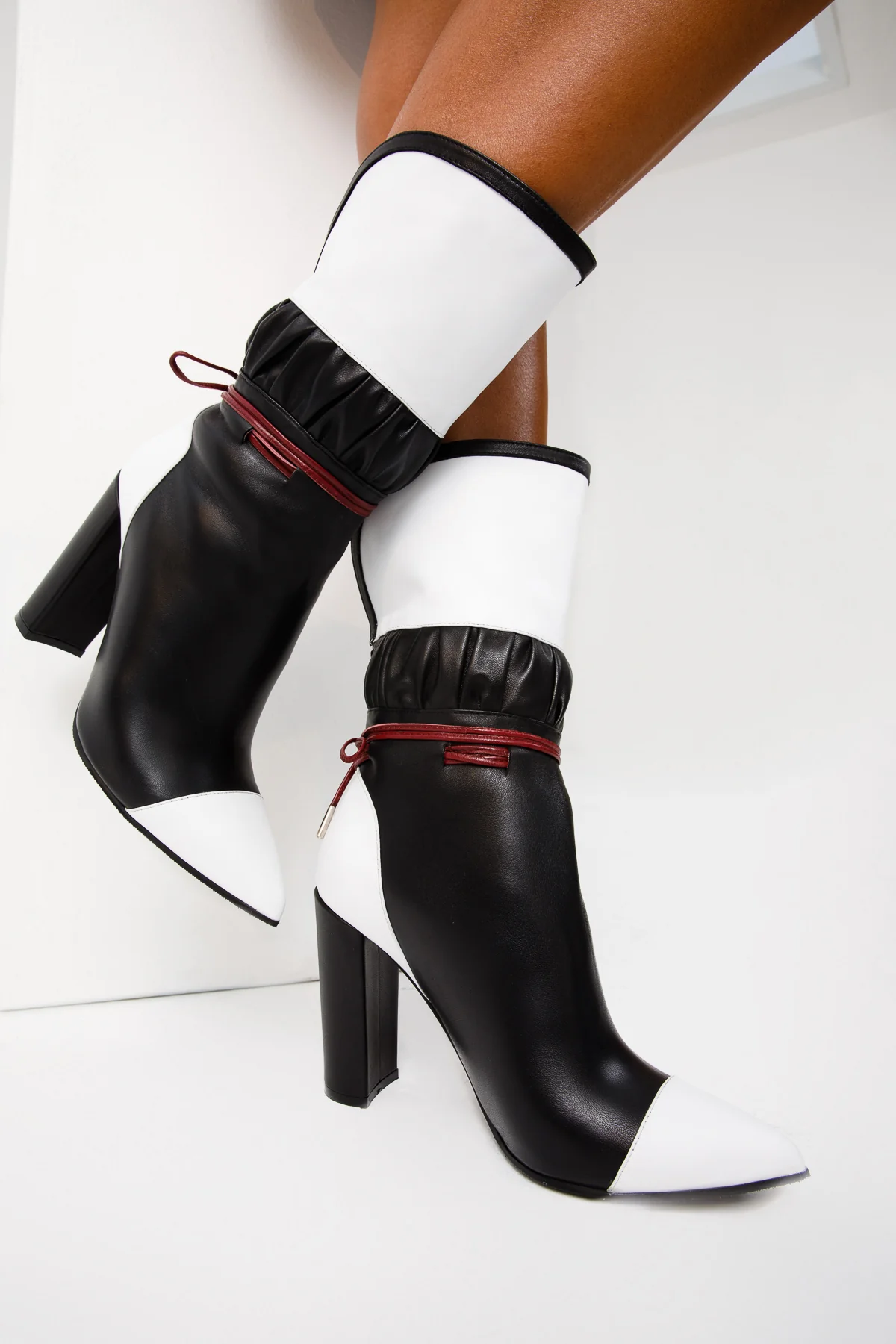 The Lucca Black & White Leather Mid Calf High Heel Women Boot Limited Edition - Image 4