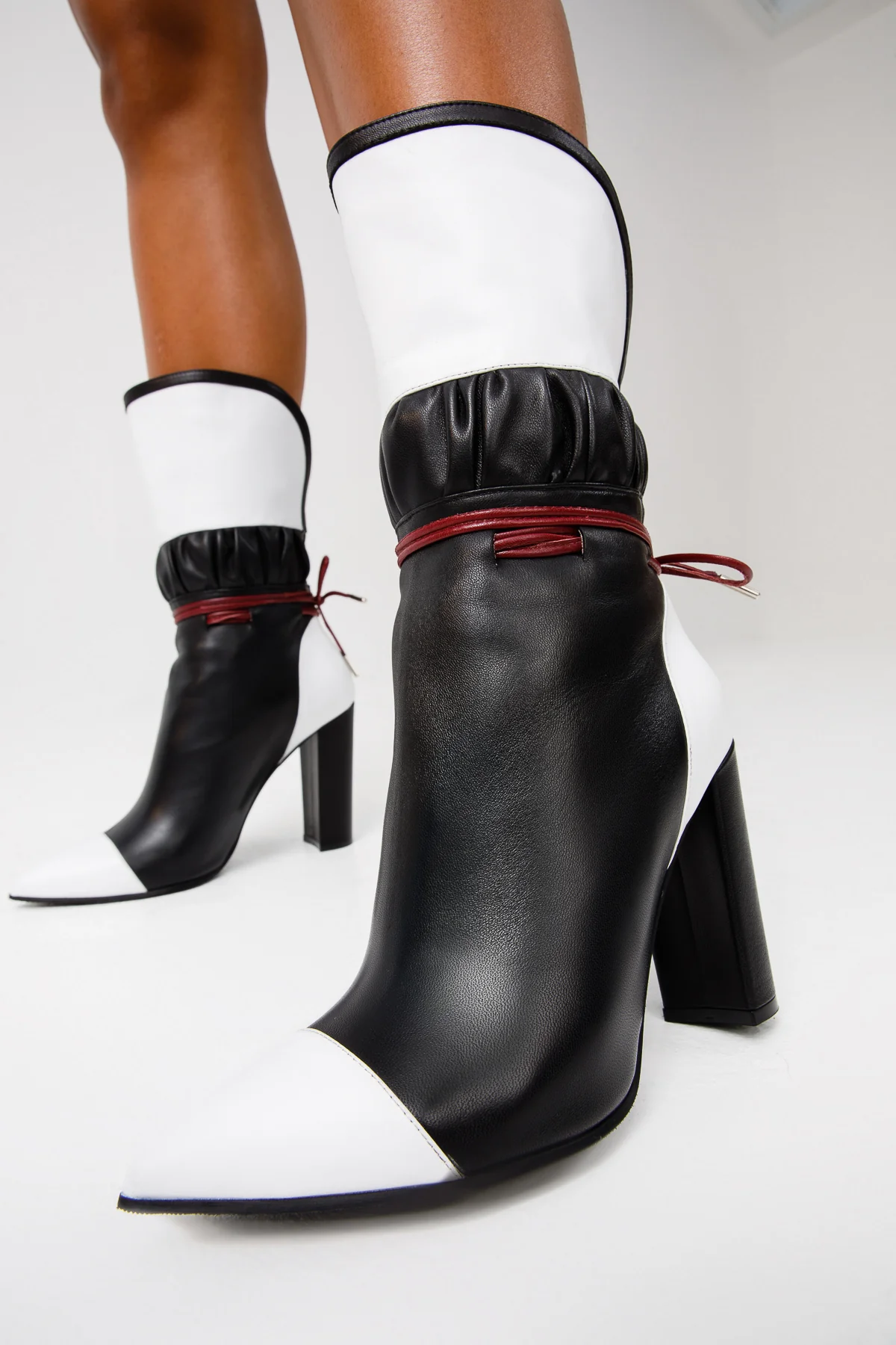 The Lucca Black & White Leather Mid Calf High Heel Women Boot Limited Edition - Image 9