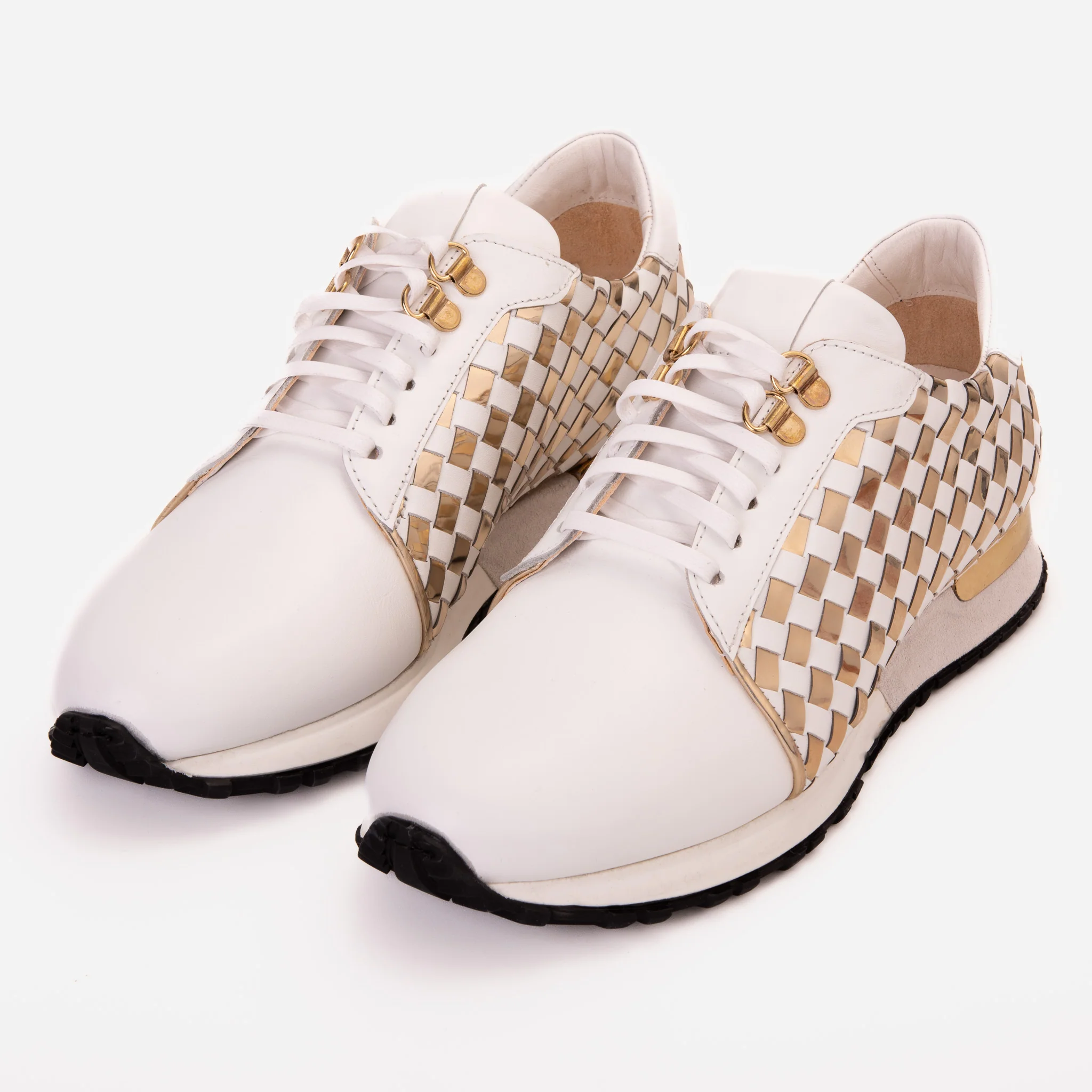 The Mackenzie White & Gold Woven Leather Men Sneaker - Image 8