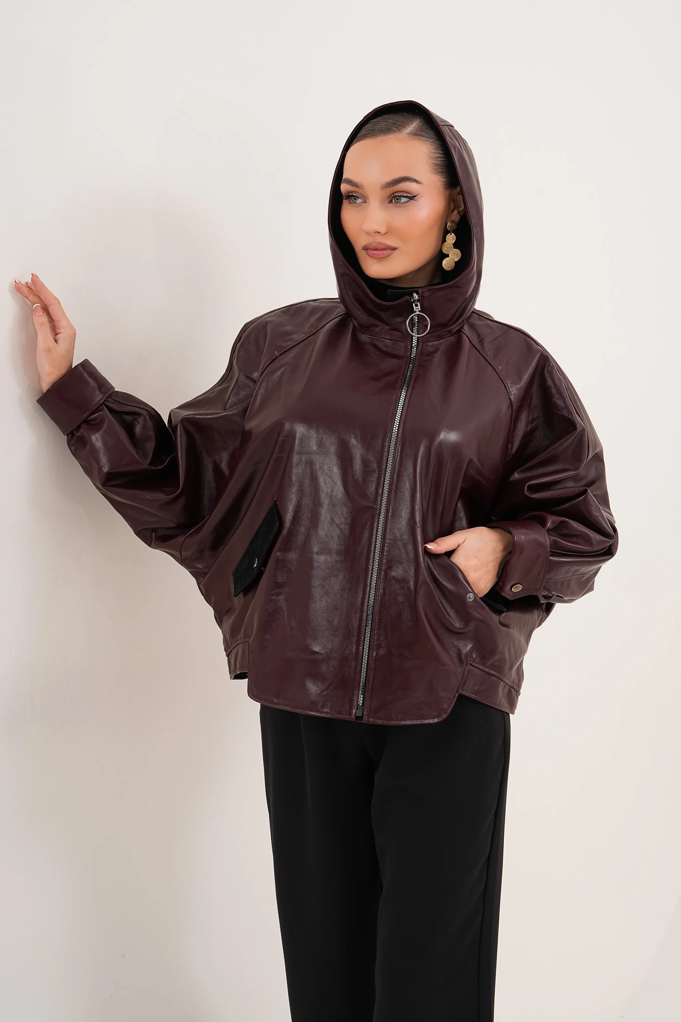 The Marvella Burgundy Leather Women Jacket - Image 4