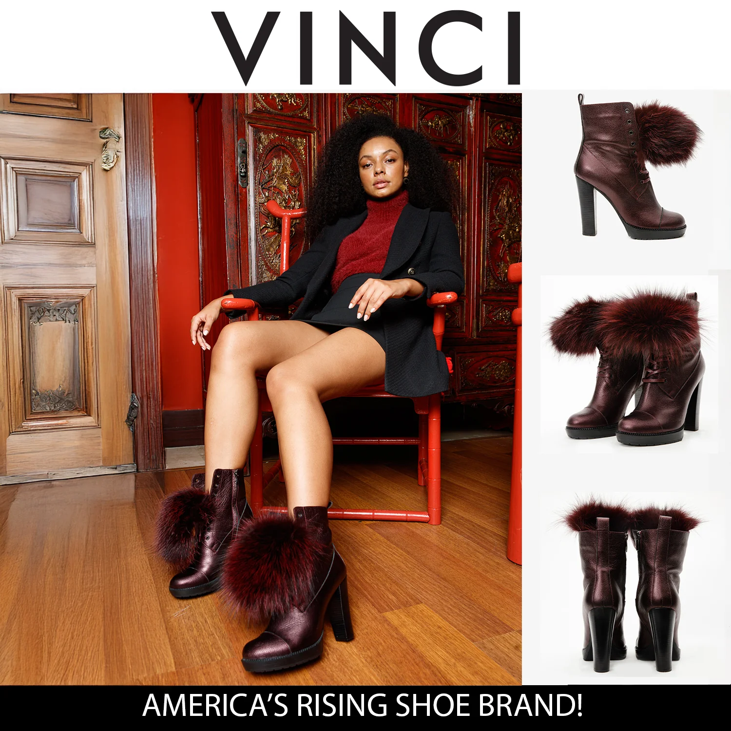 The Melo Burgundy Leather Natural Mid Calf Platform Heel Women Boot - Image 18