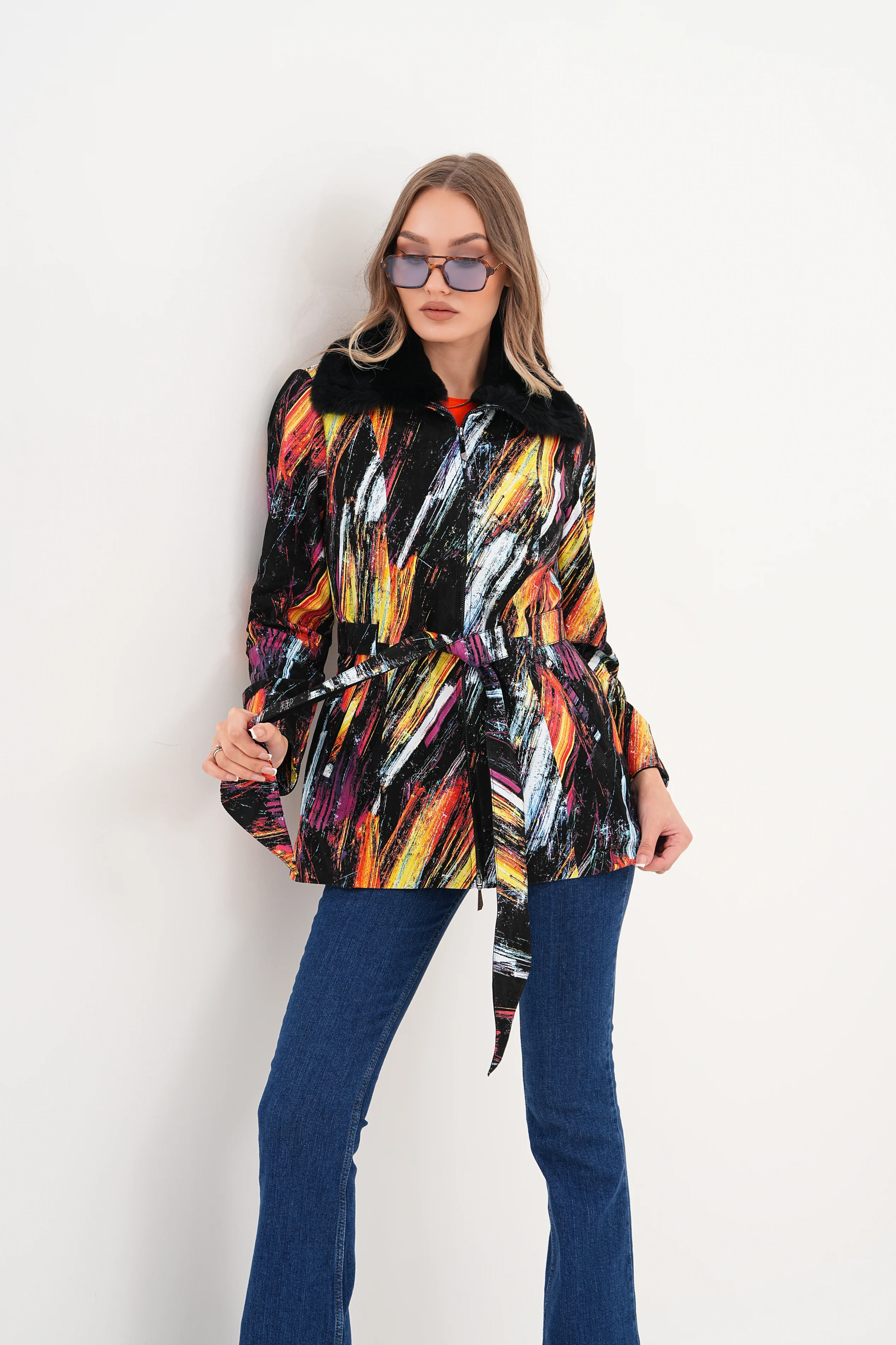 The Mirage Brushstroke Leather Women Jacket - Image 13