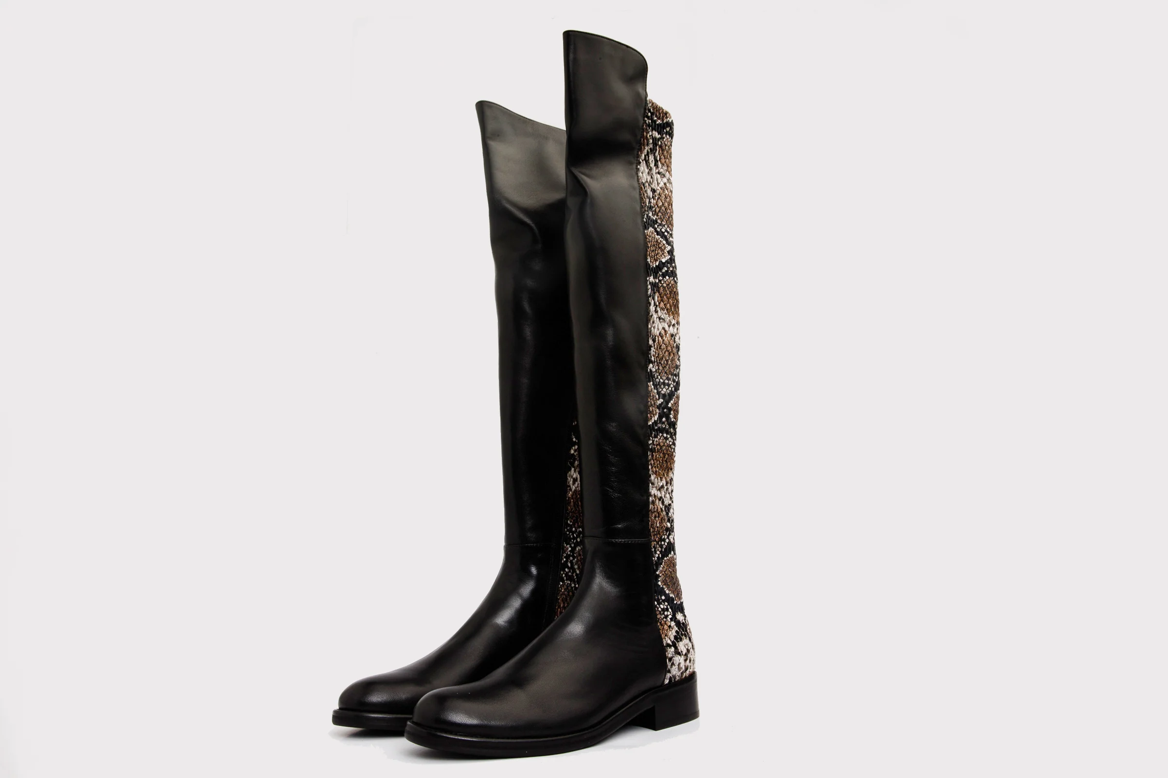 The Moengo Black Leather Leopard Knee High Women Boot - Image 3