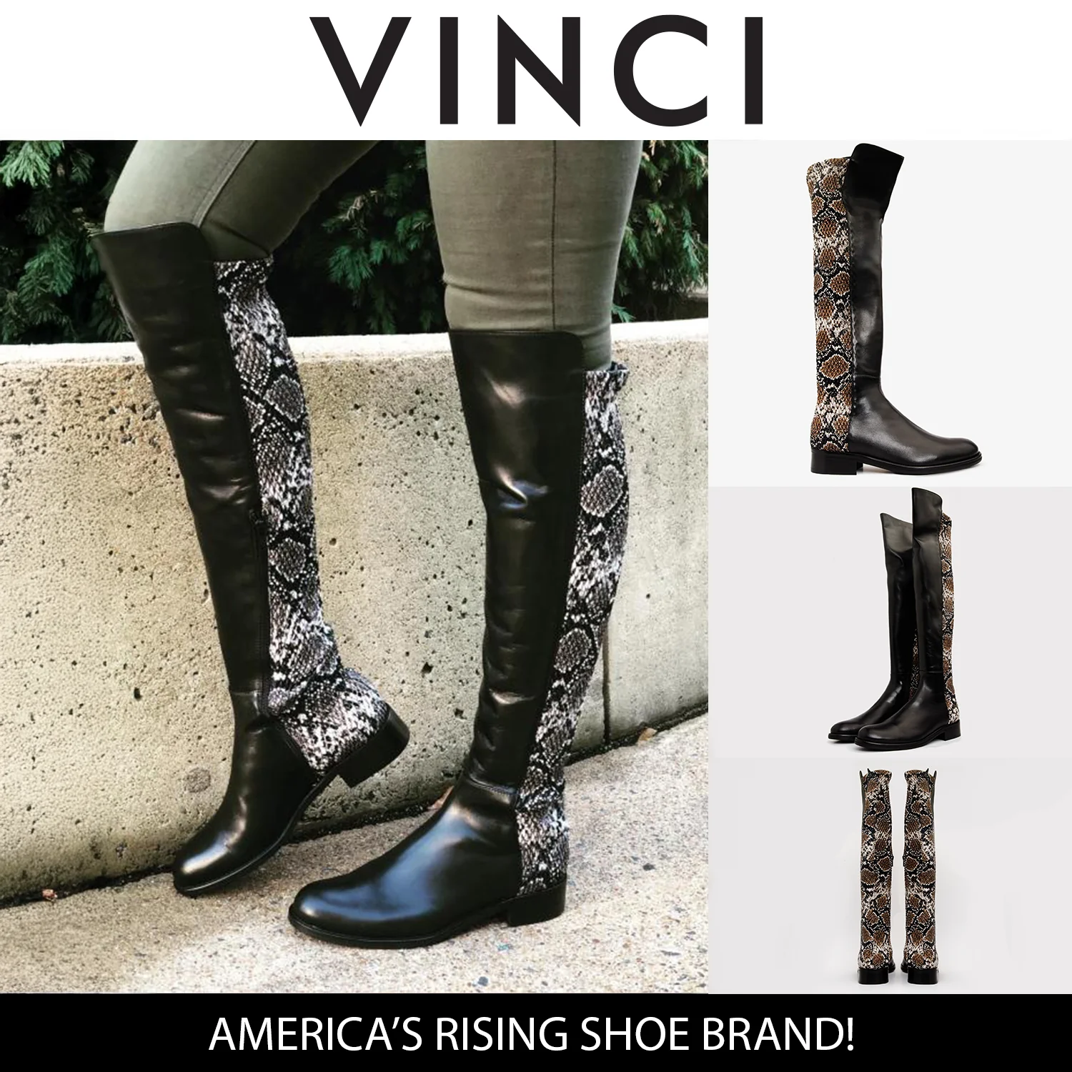 The Moengo Black Leather Leopard Knee High Women Boot - Image 7
