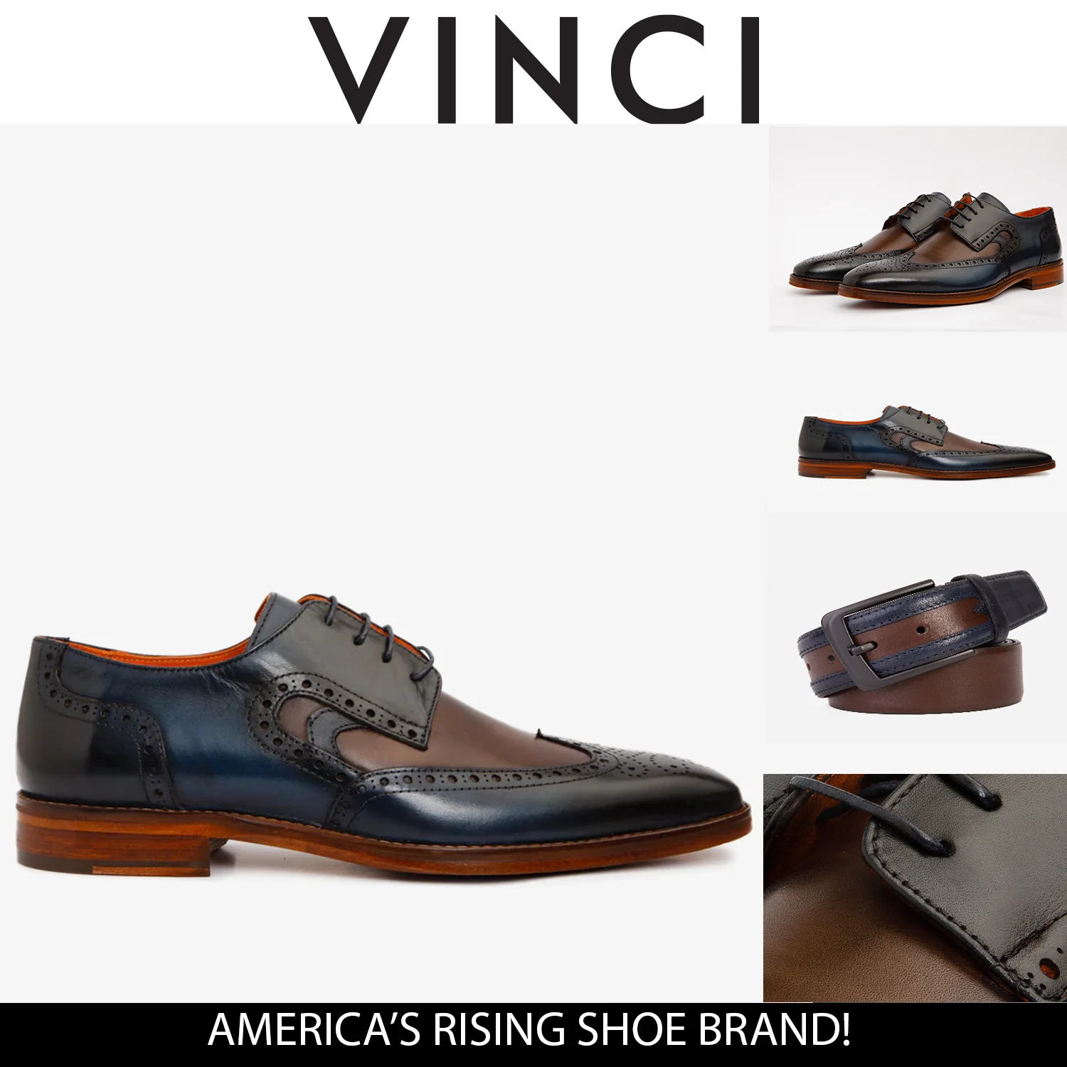 The Neiva Navy/Brown Wingtip Semi Brogue Derby Men Shoe - Image 5