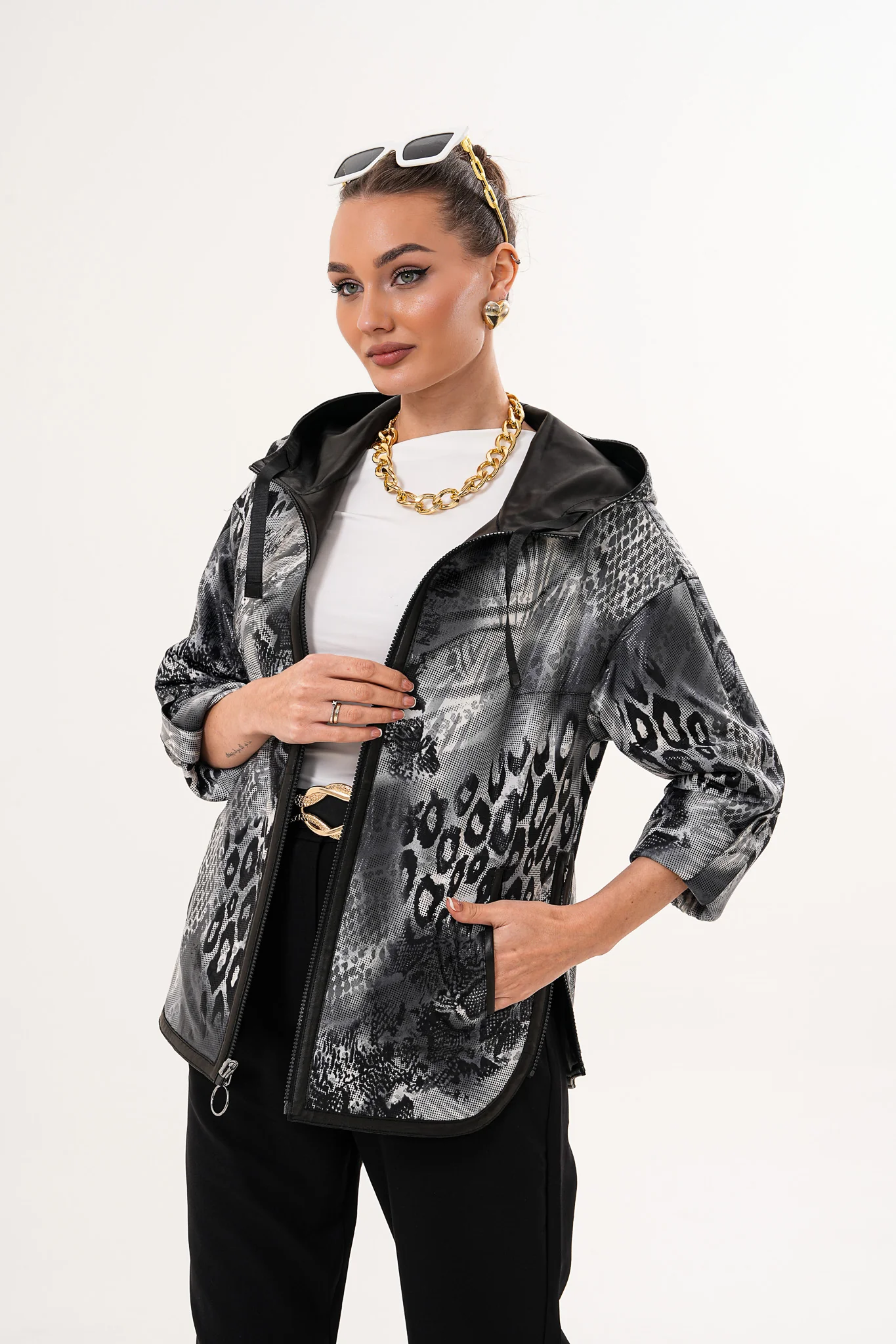 The Nyxara Reversible Hooded Black Leather Jacket - Image 6