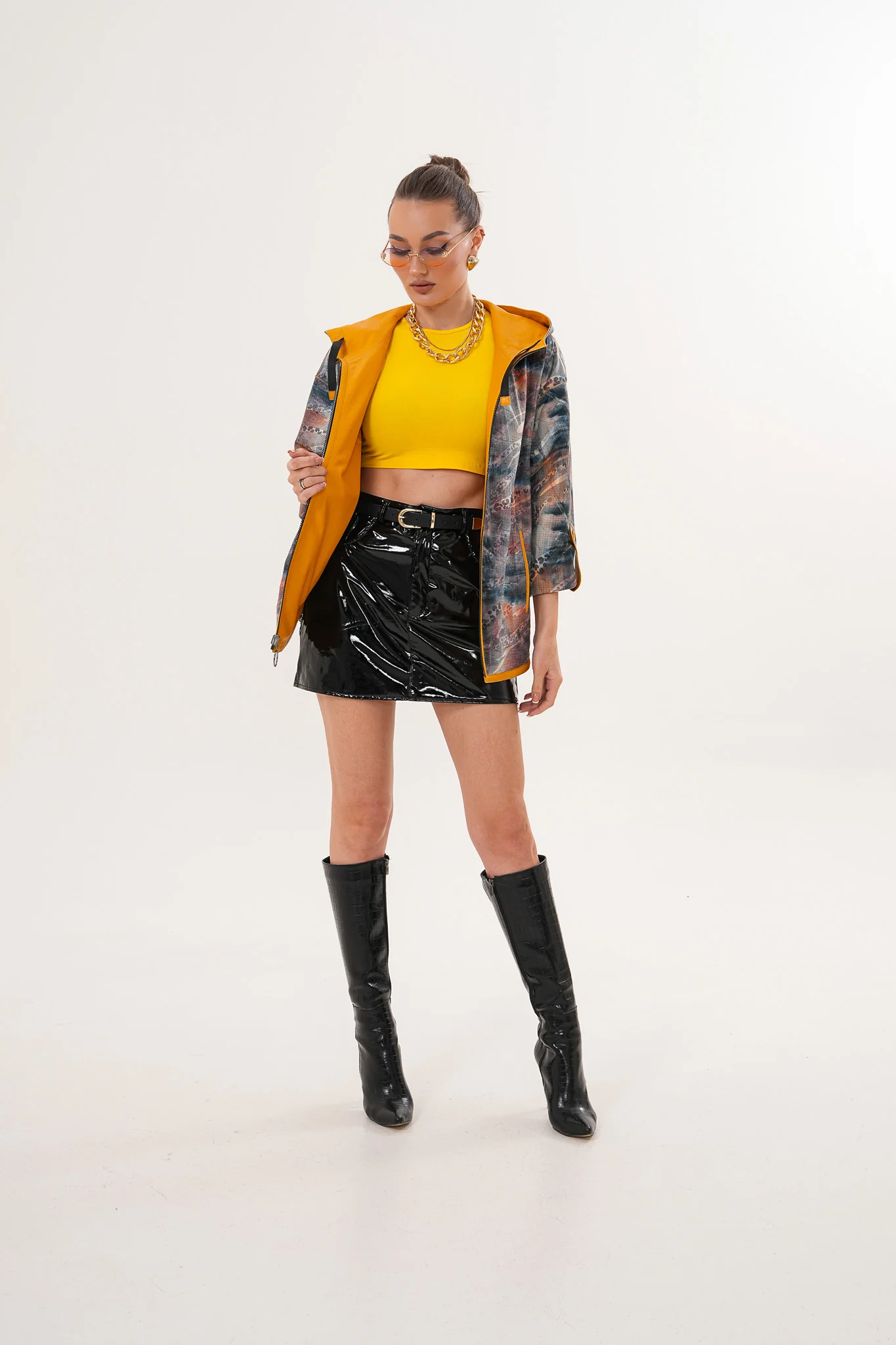 The Nyxara Reversible Hooded Mustard Yellow Leather Jacket - Image 14
