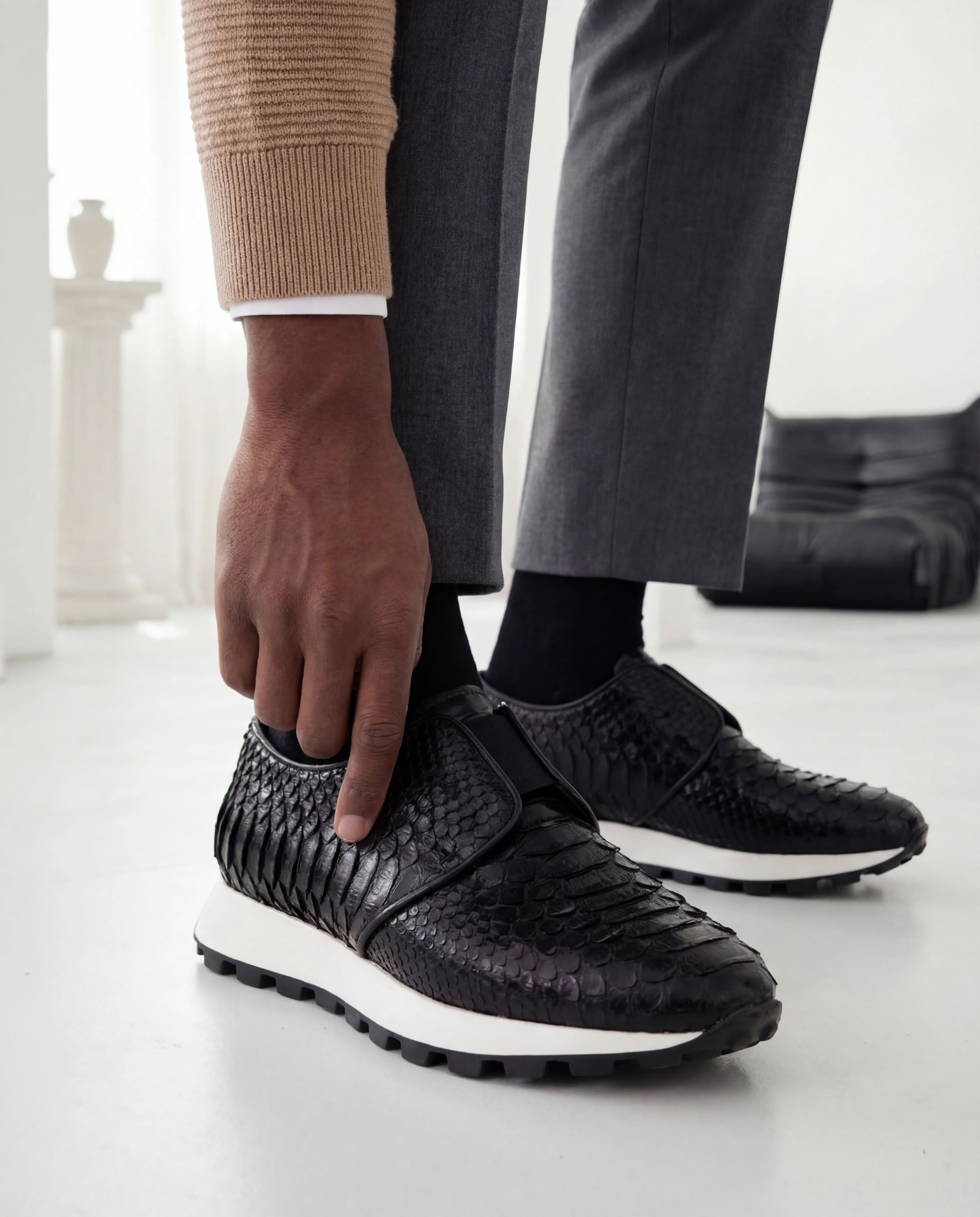The Obsidian Black Python Leather Men Sneaker - Image 11