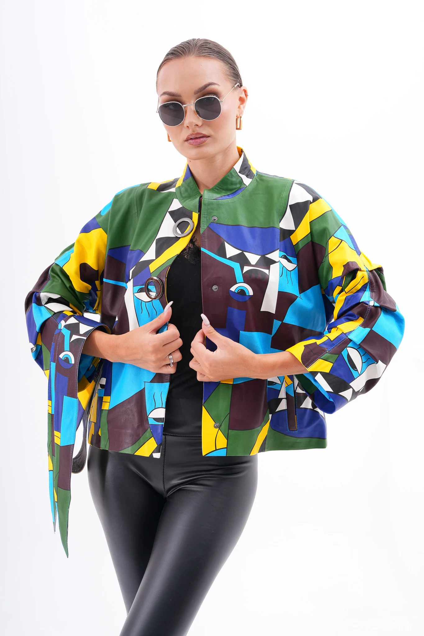The Odessa Geometric Art Leather Women Jacket - Image 5