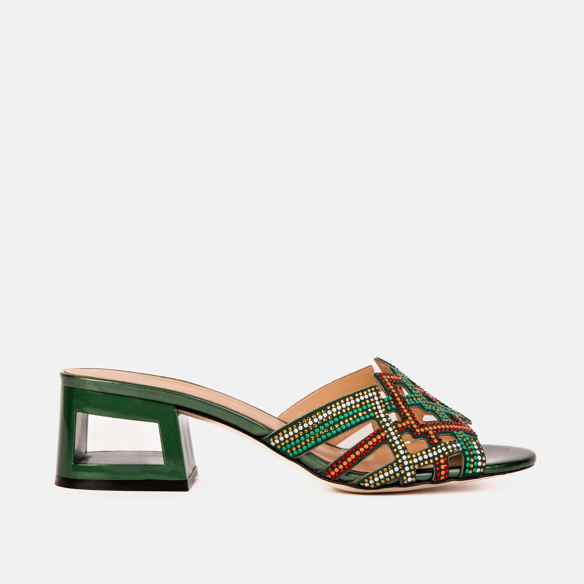 The Palma Green Glitter Leather Block Heel Women Sandal - Image 2