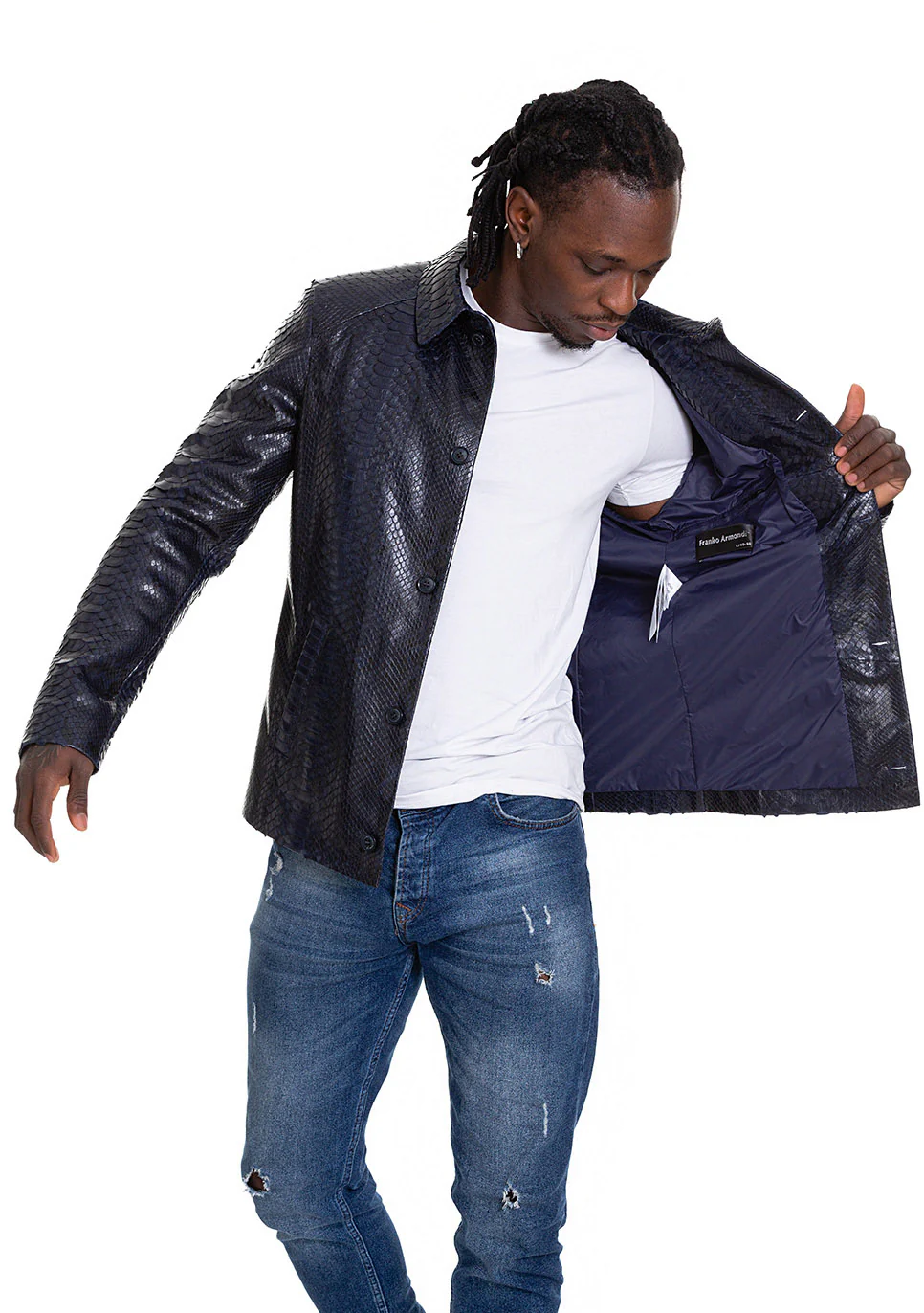 The Pitman Pythn Navy Blue Leather Men Jacket - Image 3