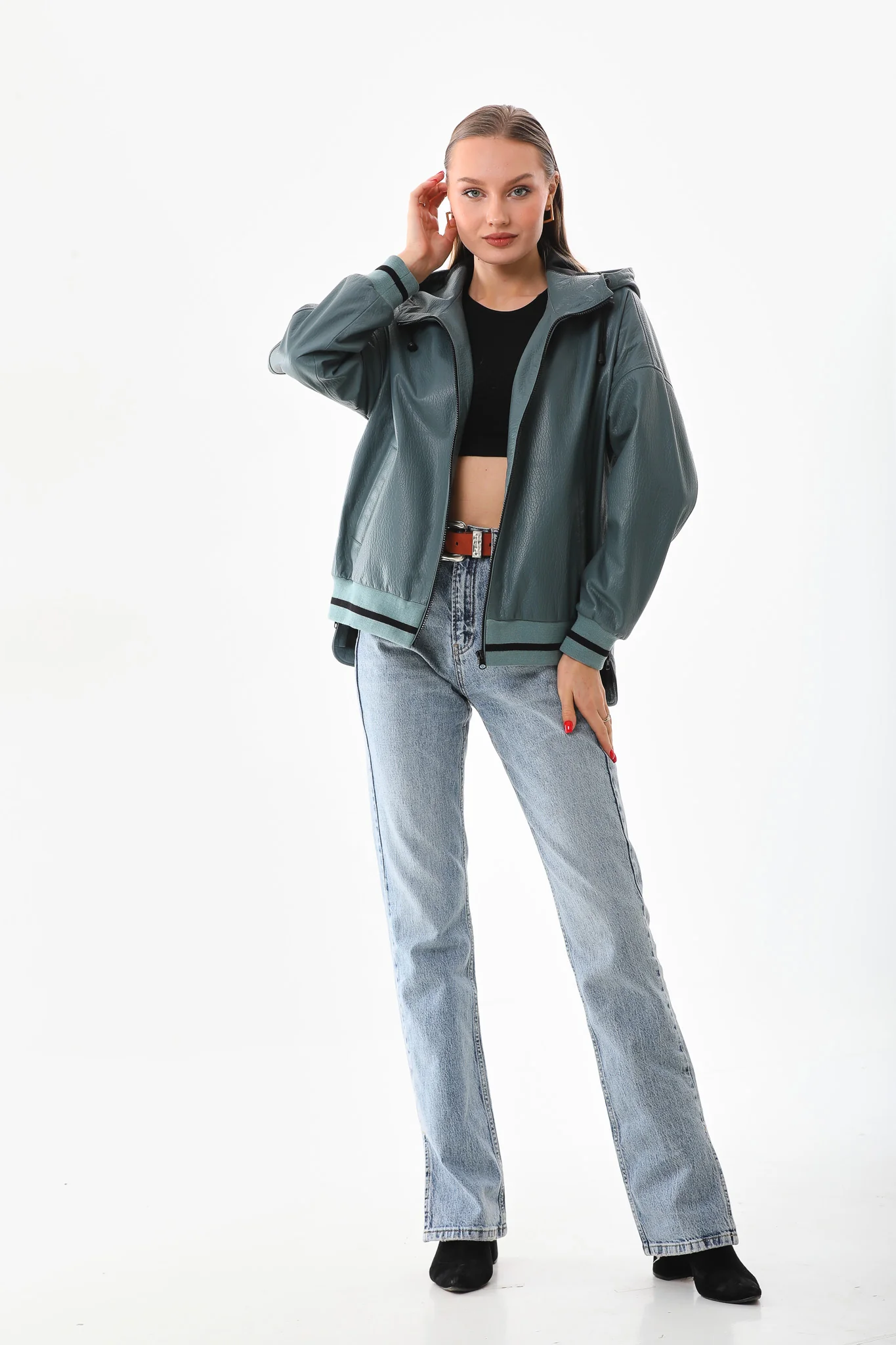 The Polar Green Leather Women Jacket - Image 4
