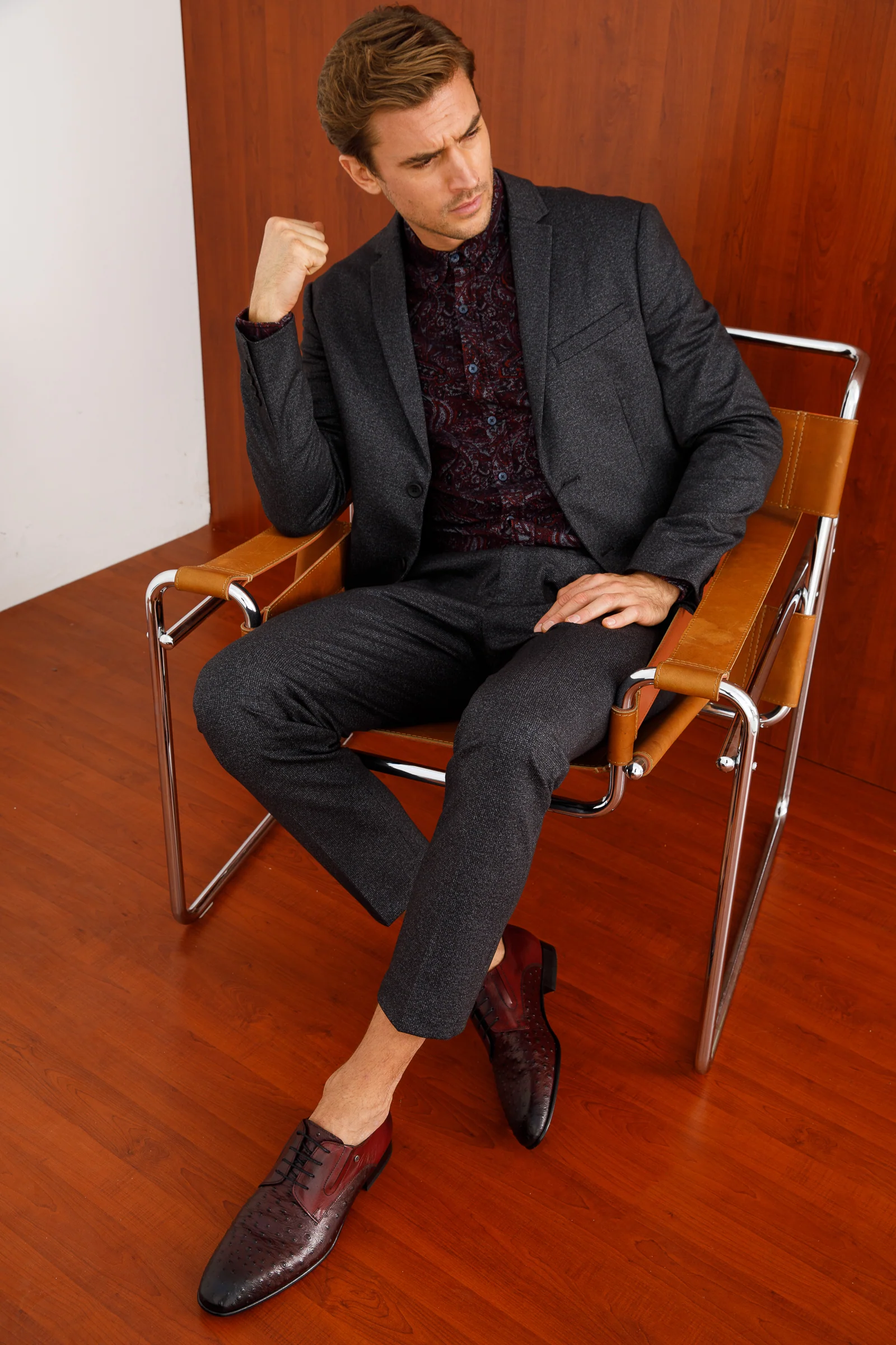 The Porto Alegre Burgundy Leather Derby Men Shoe - Image 11
