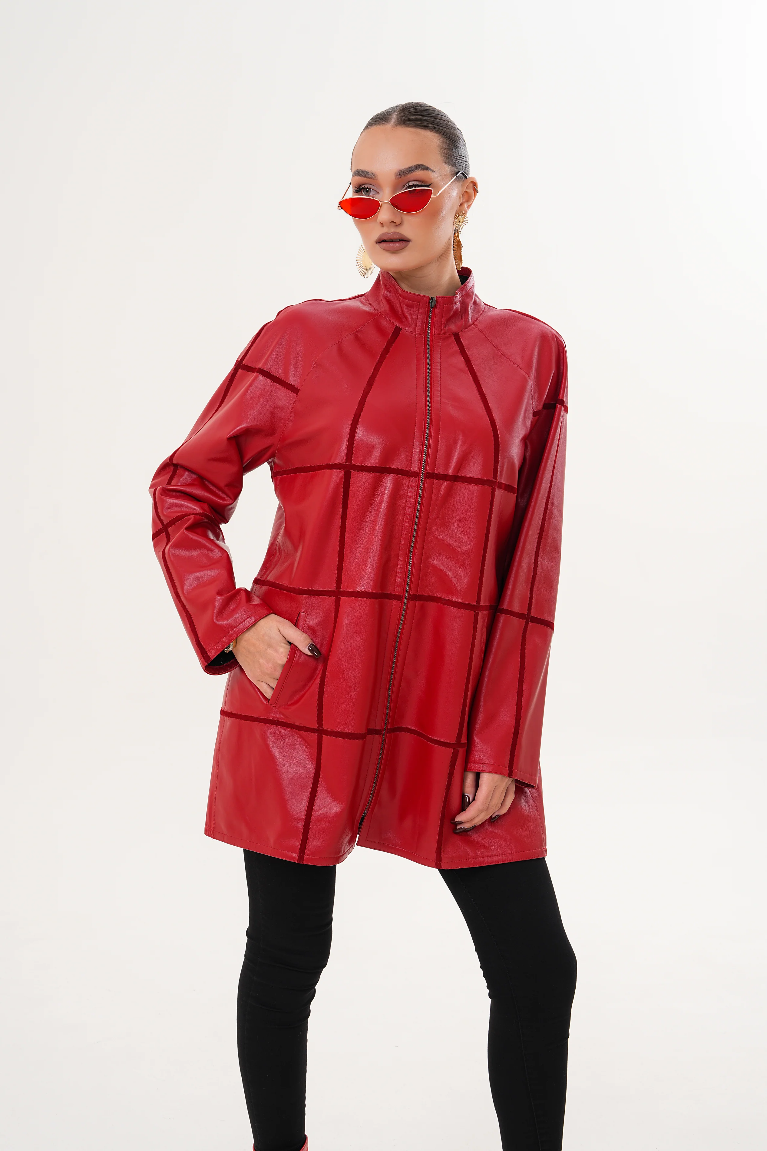 The Prado Reversible Red Leather Women Jacket - Image 18