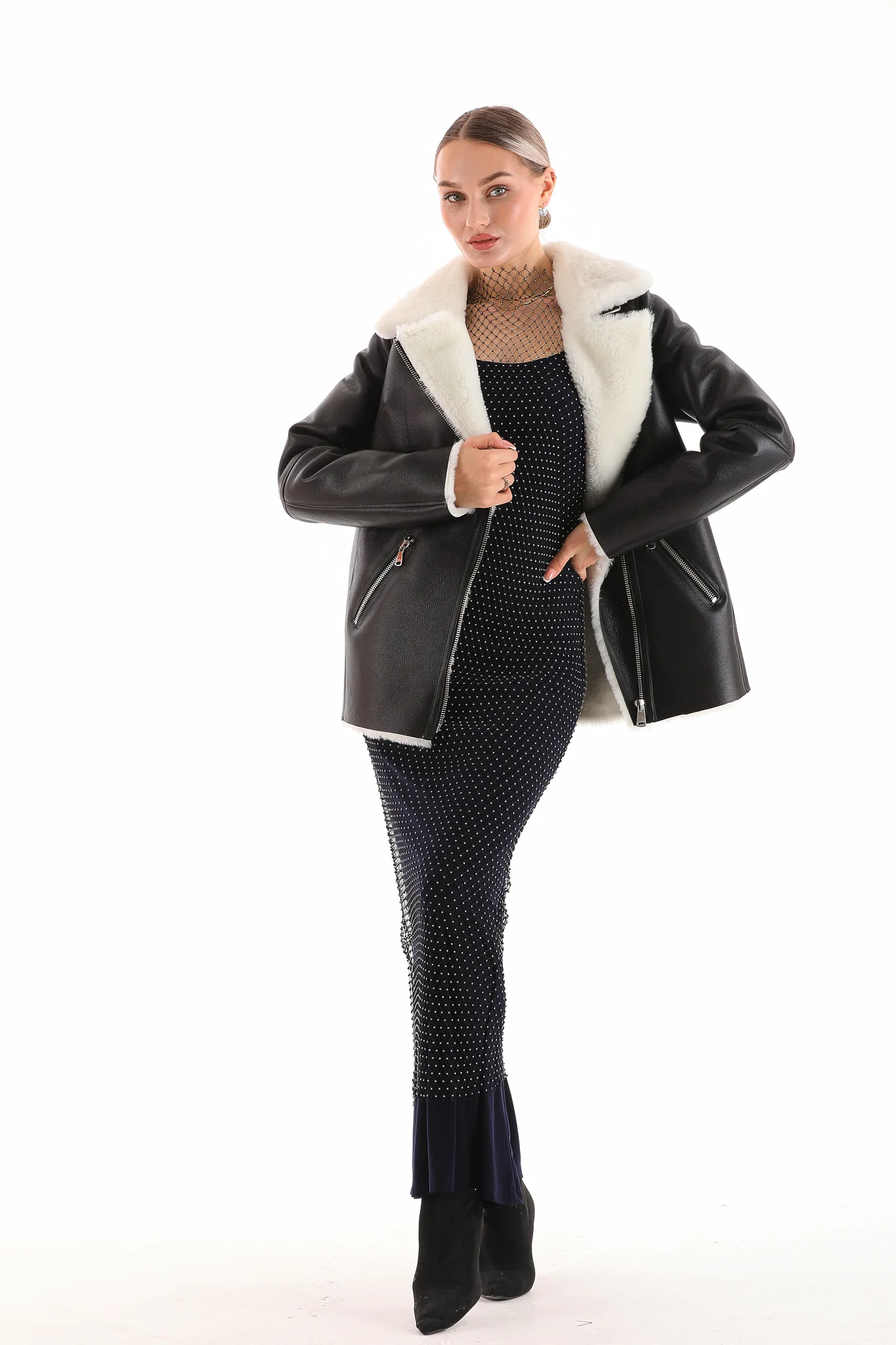 The Prague Black & White Leather Women Jacket - Image 6