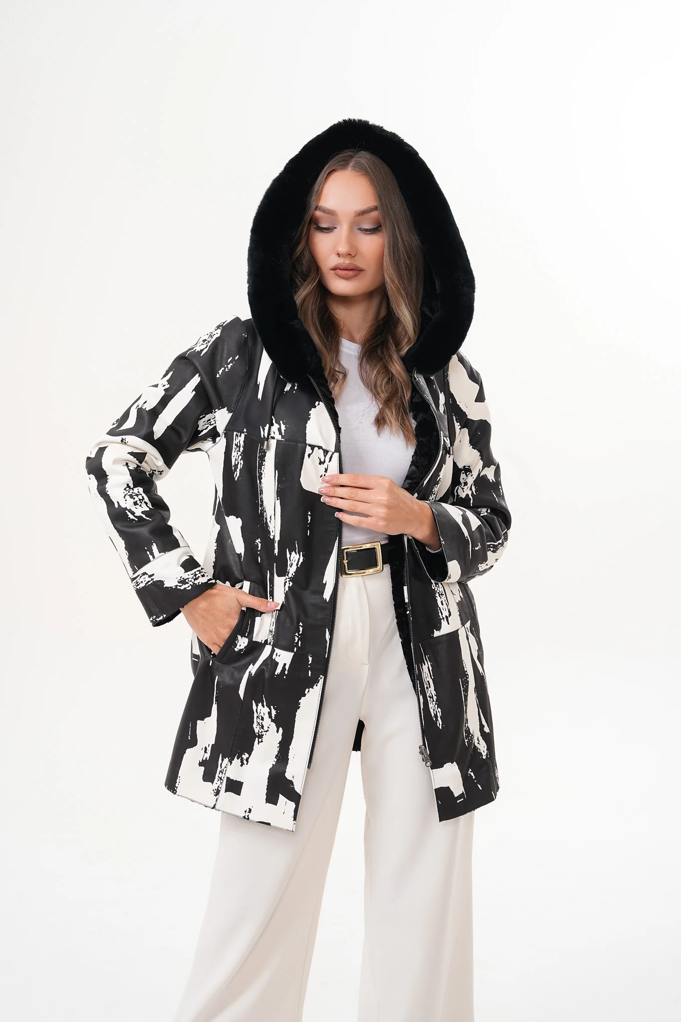 The Prisma Black & White Leather Women Jacket - Image 13