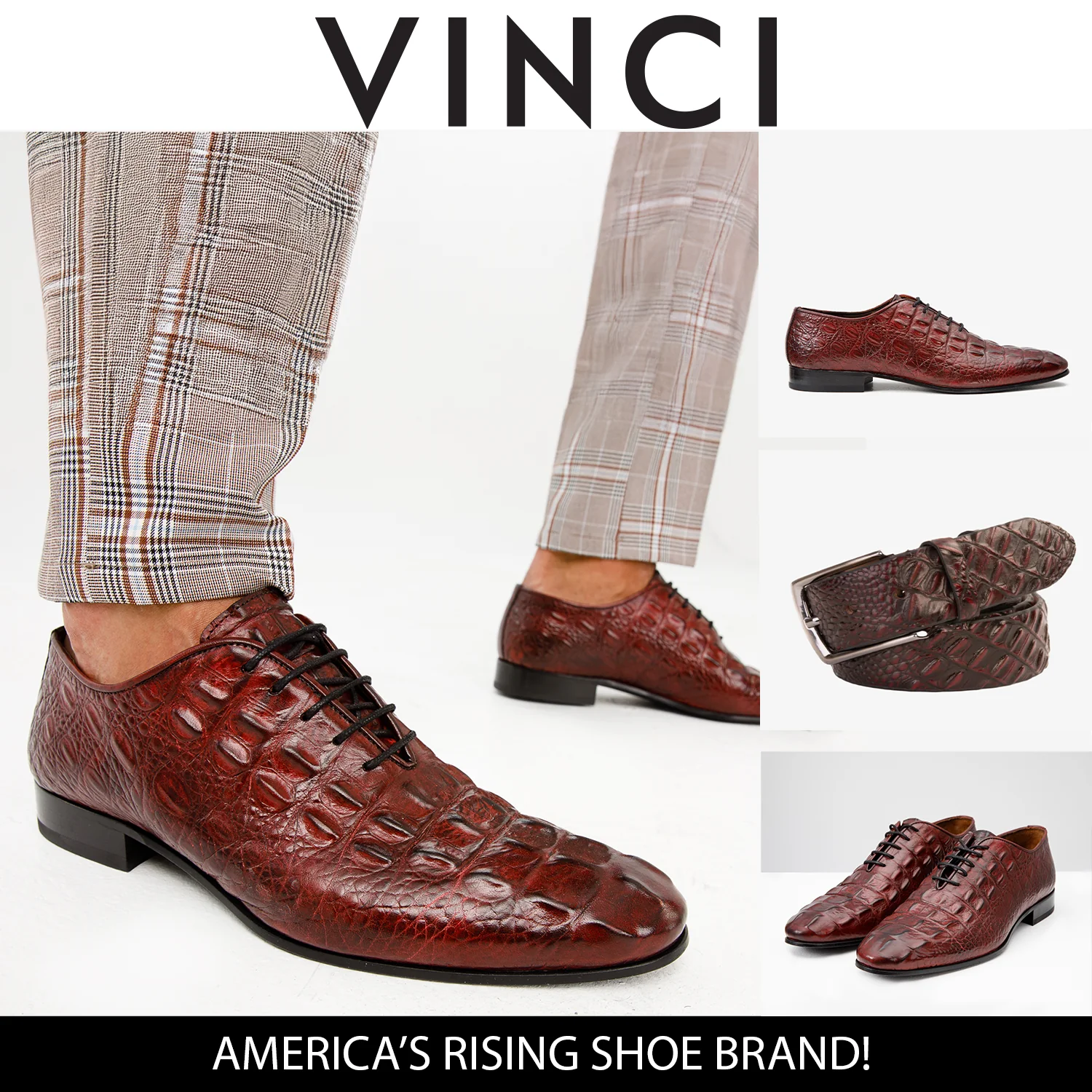 The Randor Burgundy Crocodile Leather Oxford Men Shoe - Image 4