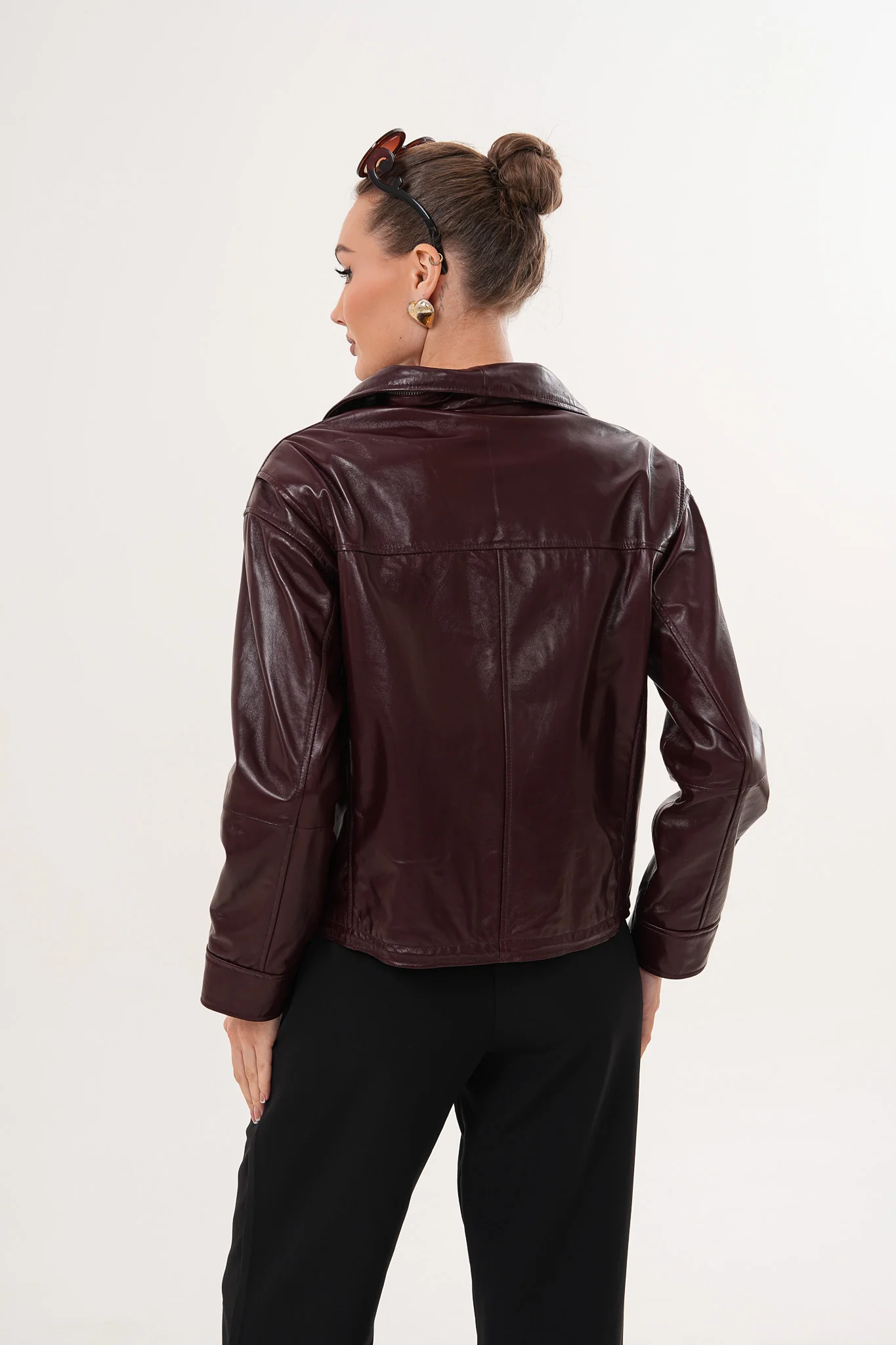 The Ravelyn Burgundy Leather Women Jacket - Image 3