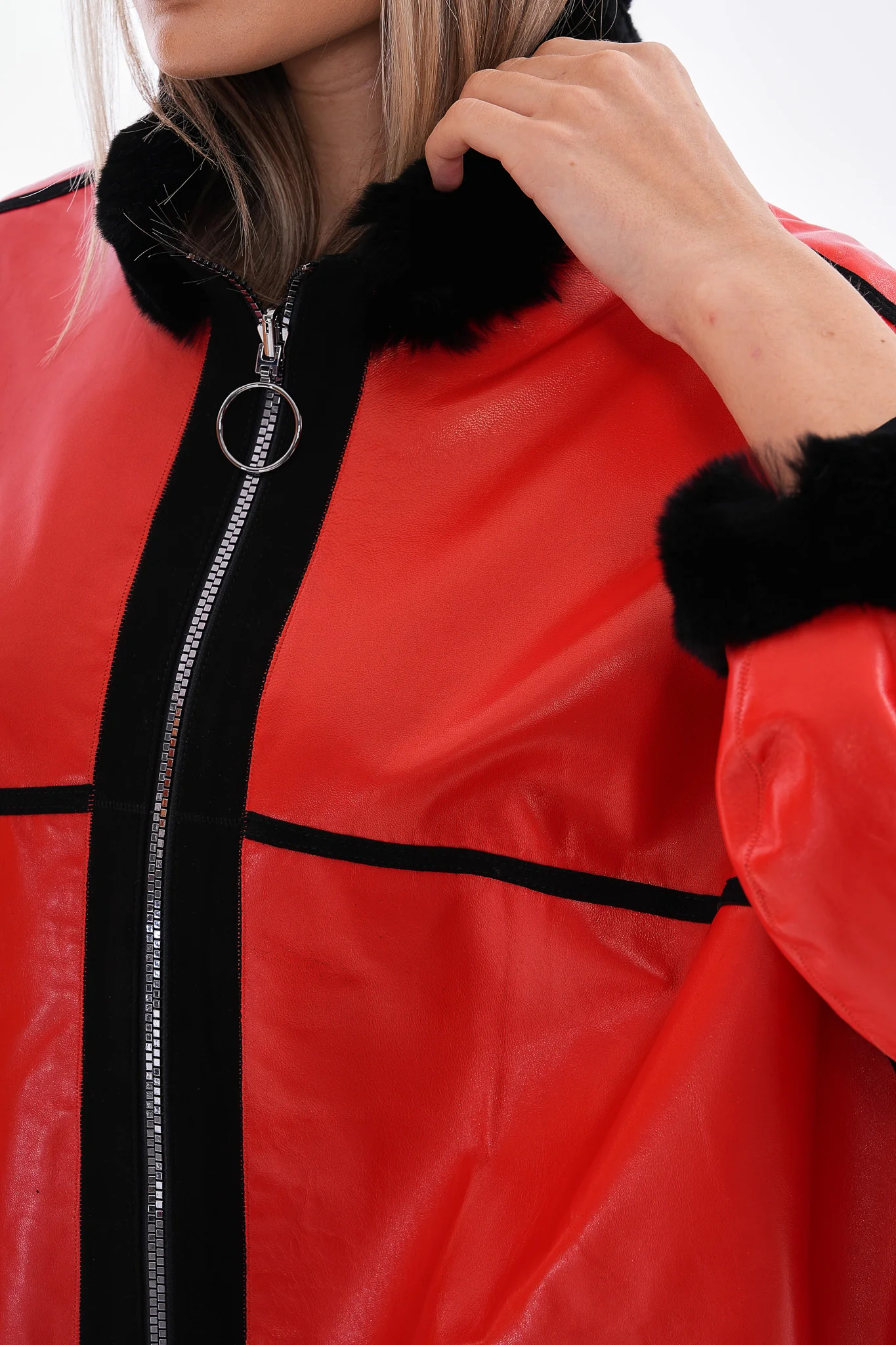 The Rebel Reversible Shearling Red Leather Women Jacket - Image 4