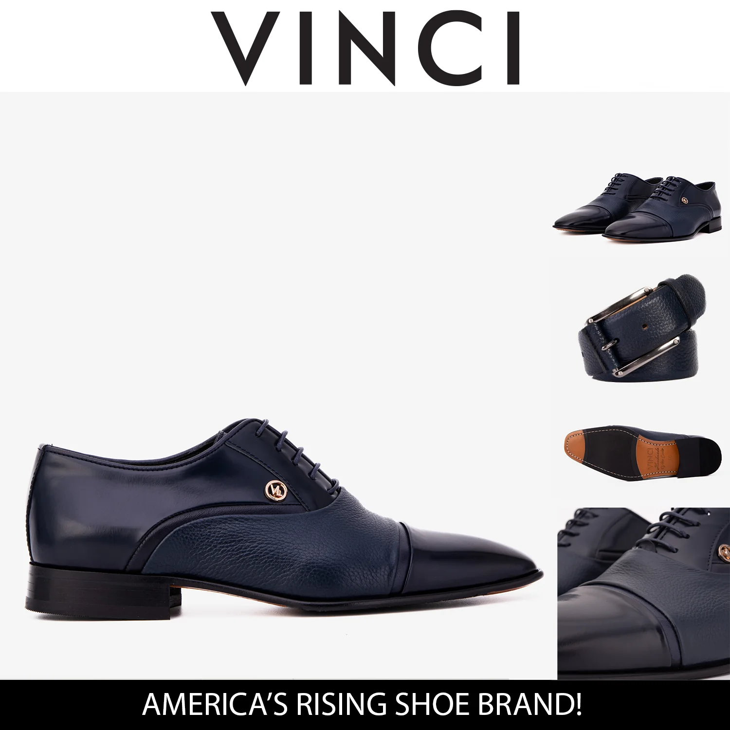 The Rockwell Handmade Navy Blue Leather Cap Toe Men Oxford Shoe - Image 4