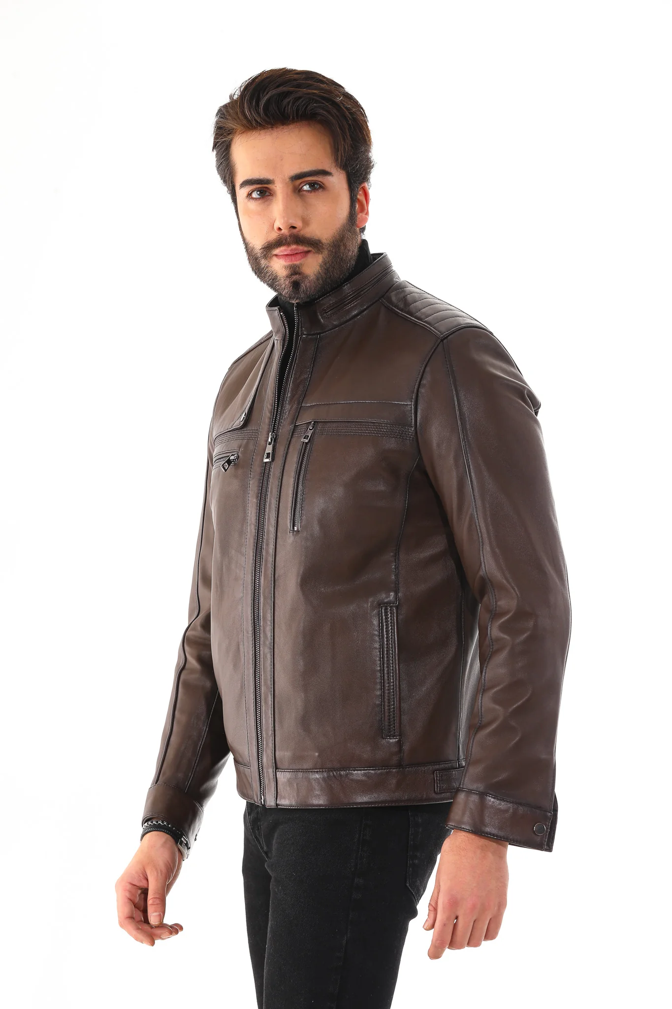 The Rossi Dark Brown Leather Men Jacket - Image 2