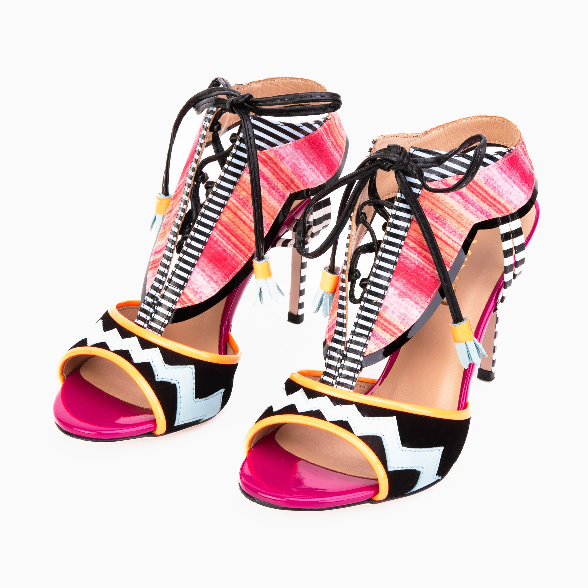 The Santa Amaro Multicolor T-Strap Lace-Up Leather Women Sandal - Image 4