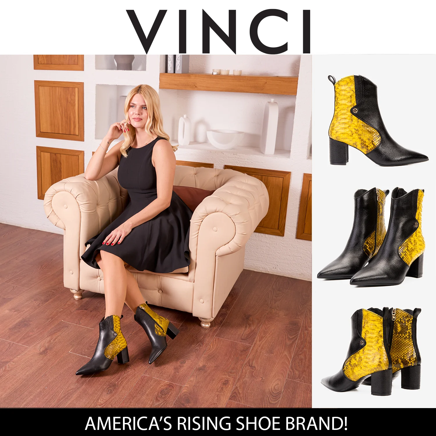 The Saturn Yellow Pythn Leather Block Heel Women Boot