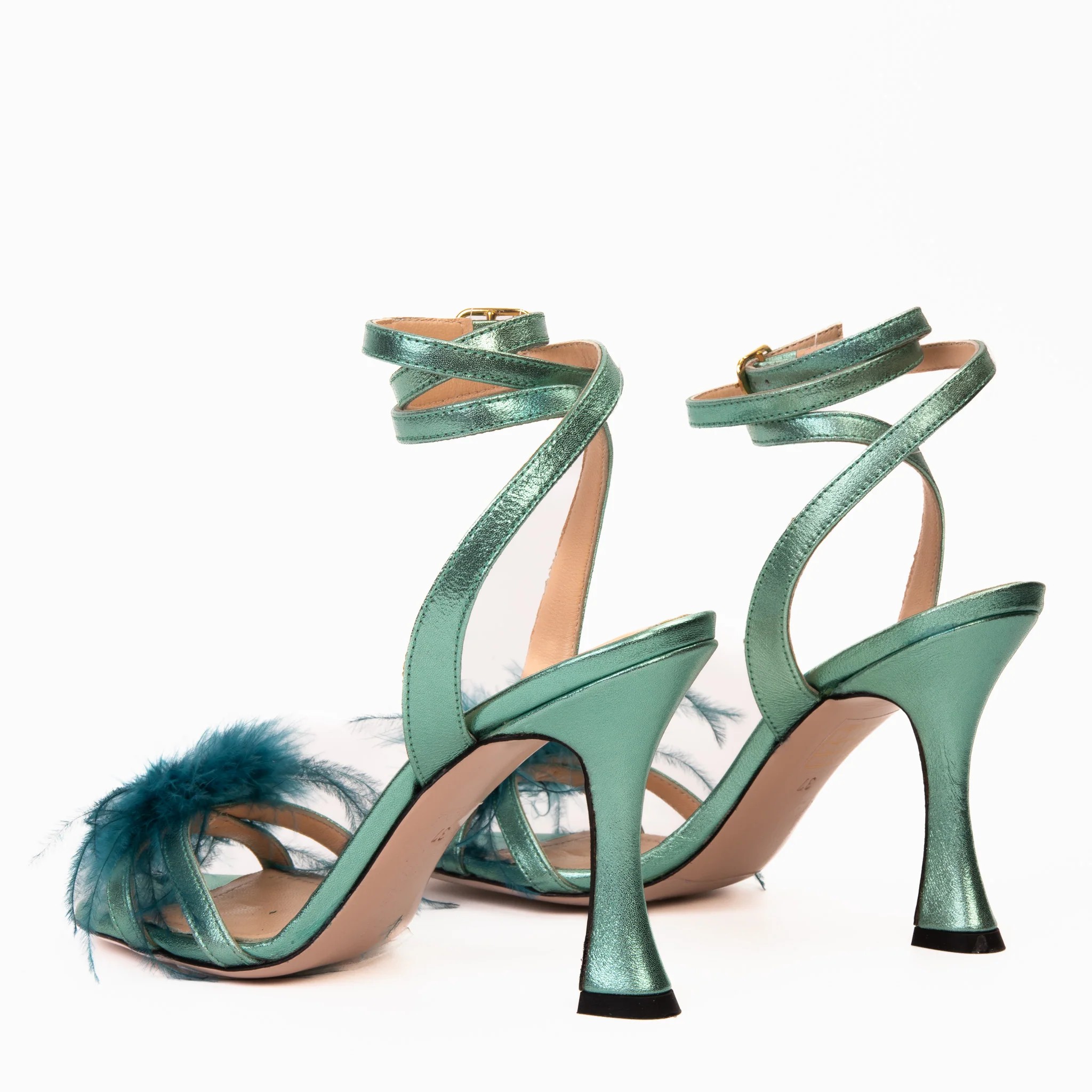 The Siena Turquoise Leather Ankle Strap Plumed Women Sandal Final Sale! - Image 5