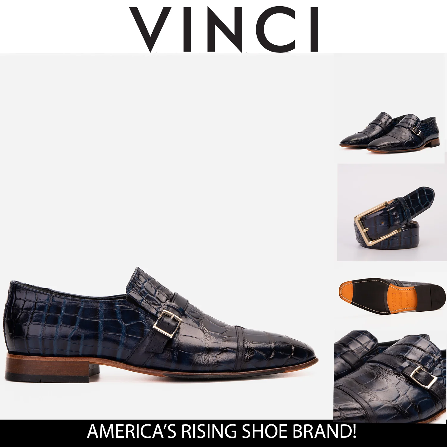 The Strat Single Monk Strap Cap Toe Navy Leather Handmade Men Shoe - Image 9
