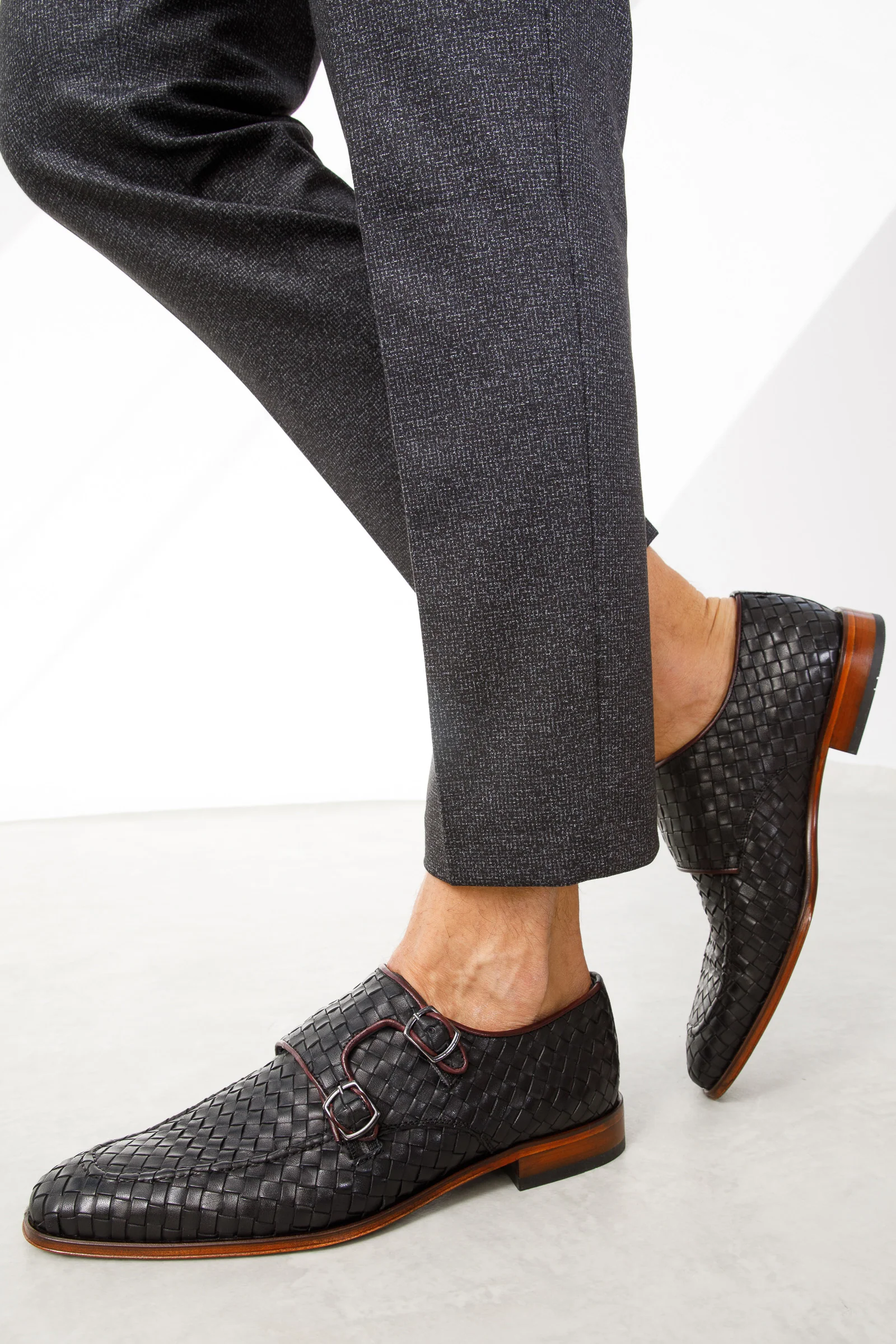 The Turan Black Woven Double Monk Strap Dress Men Shoe - Image 2