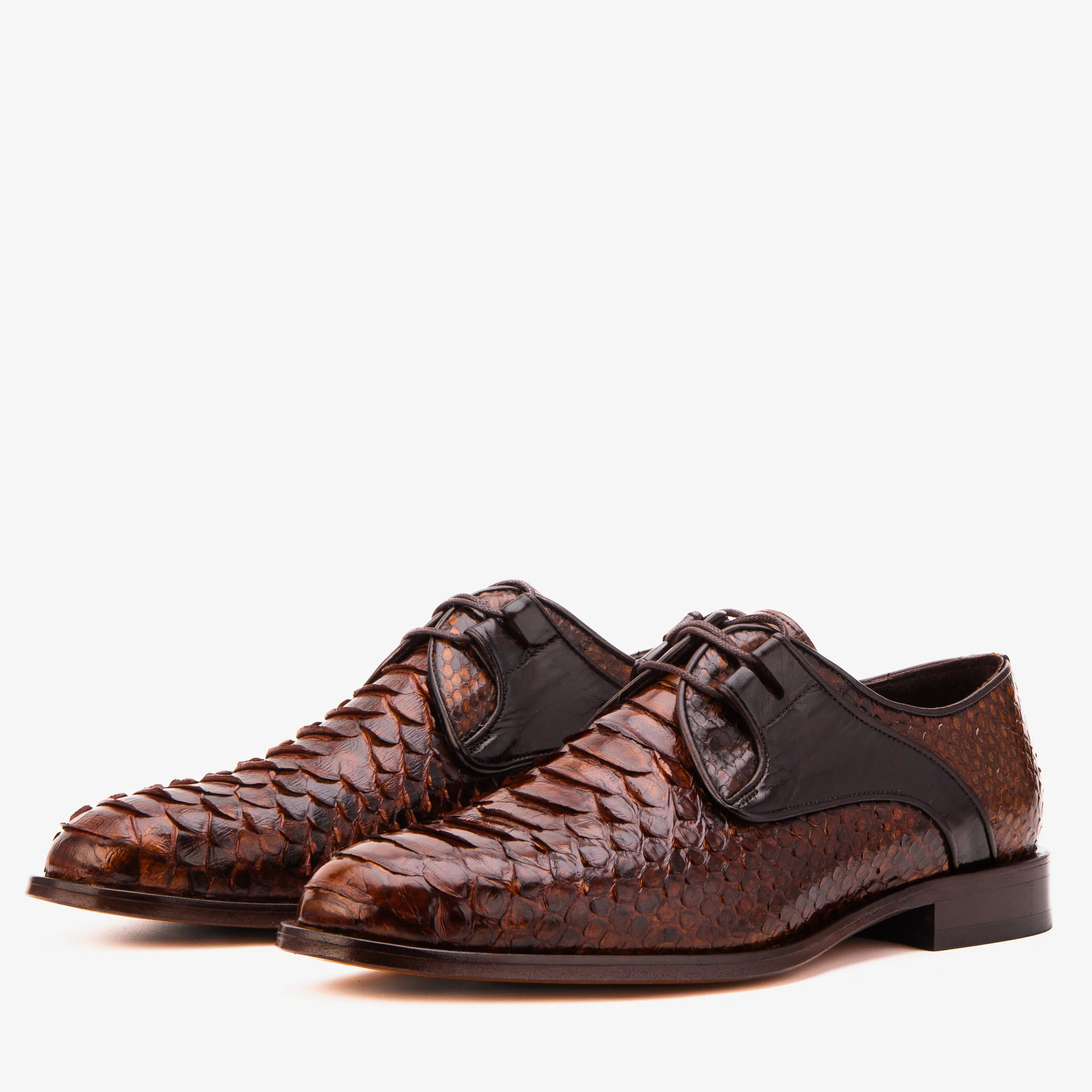 The Valmont Tan Python Leather Derby Men Shoe - Image 2