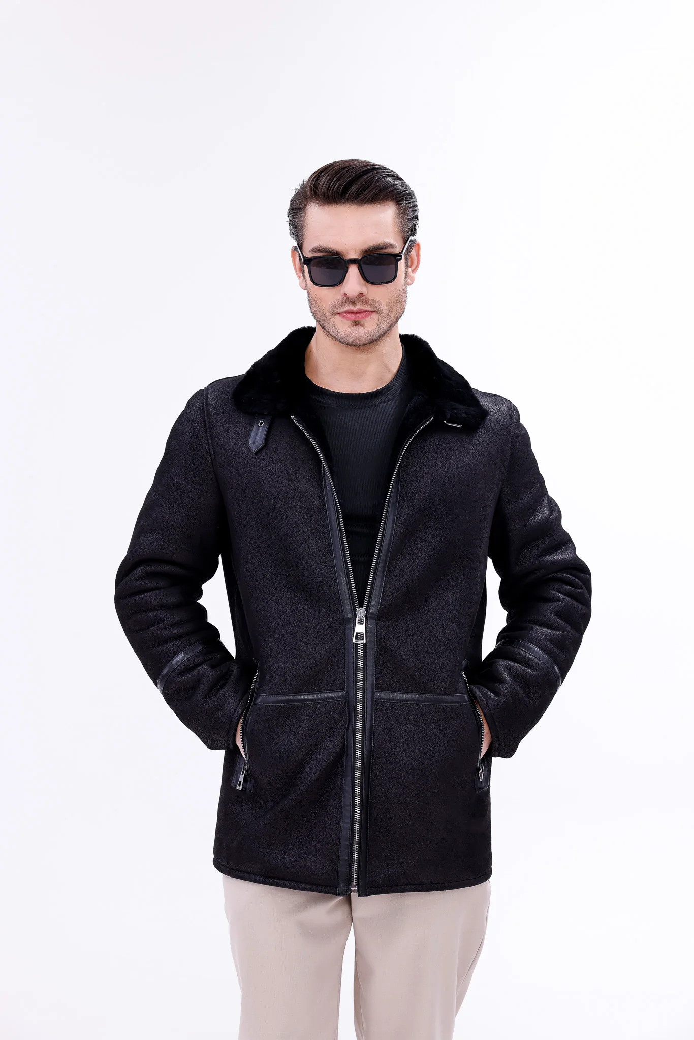 The Varese Black Shearling Men Jacket - Image 10