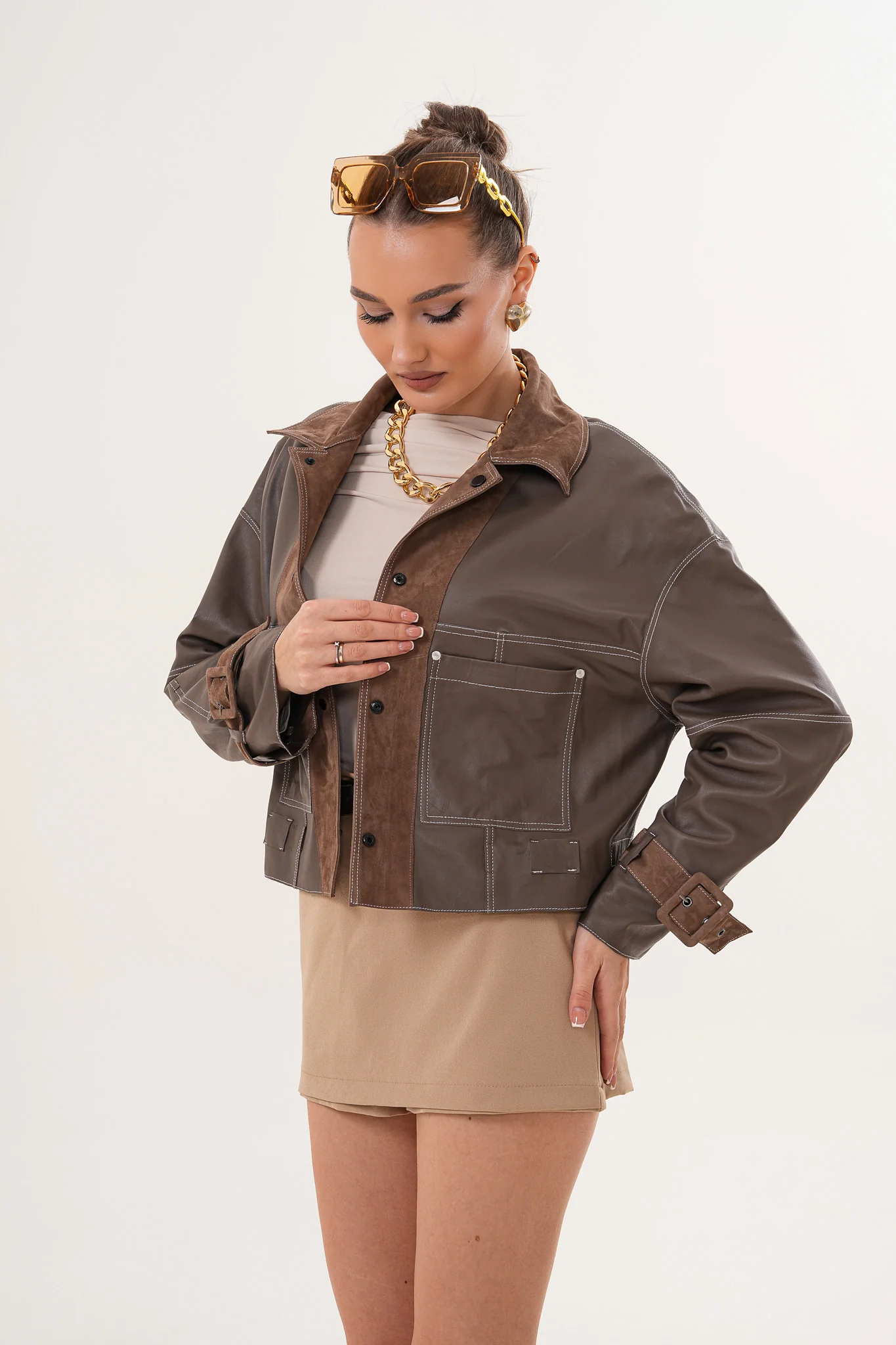The Velmira Reversible Brown Suede Leather Jacket - Image 5