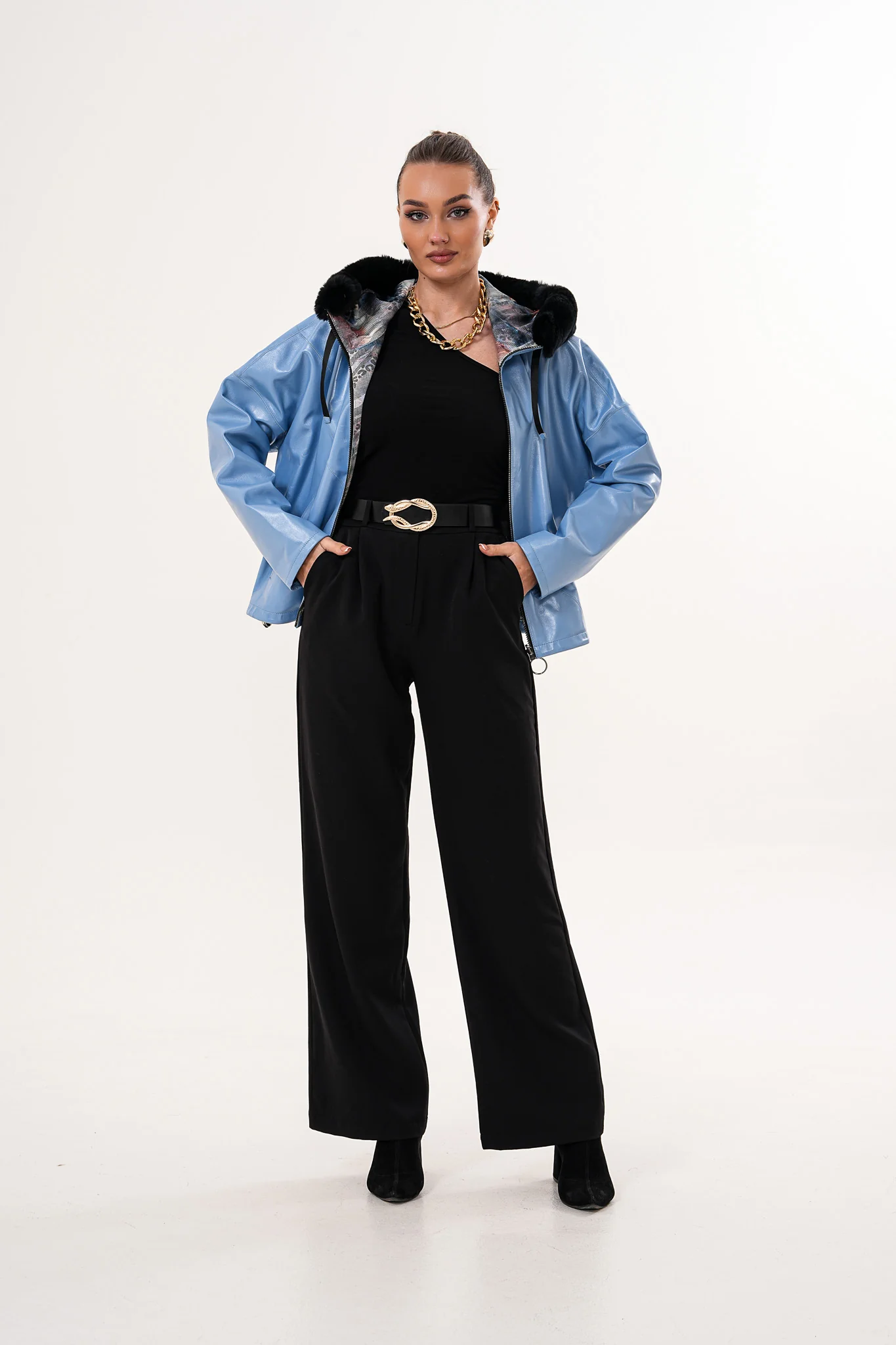 The Velora Sky Blue Reversible Lambskin Women Leather Jacket - Image 8