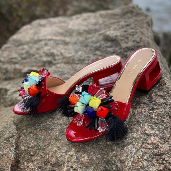 The Vigo Red Leather Block Heel Women Sandal - Image 14