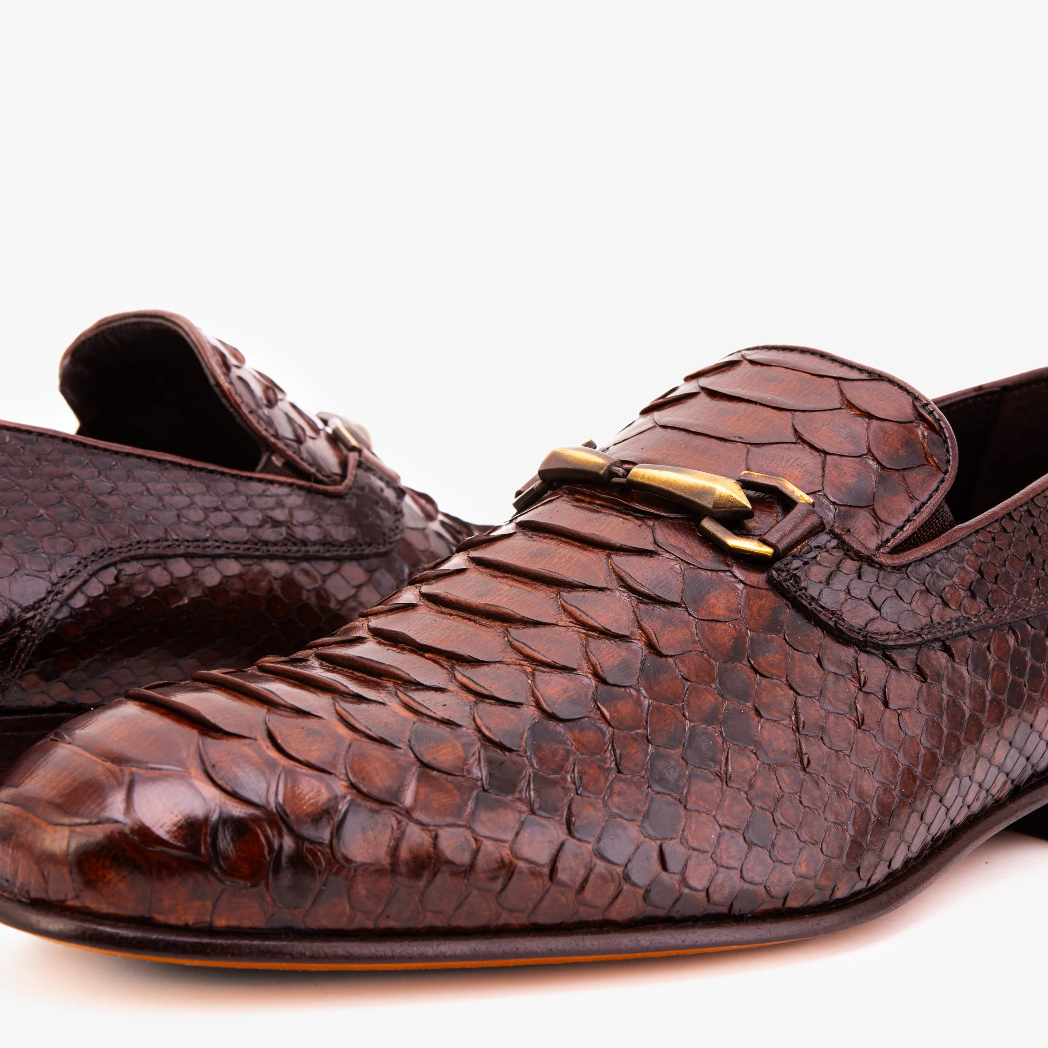 The Viper Brown Python Skin Leather Bit Loafer Men Shoe - Image 4